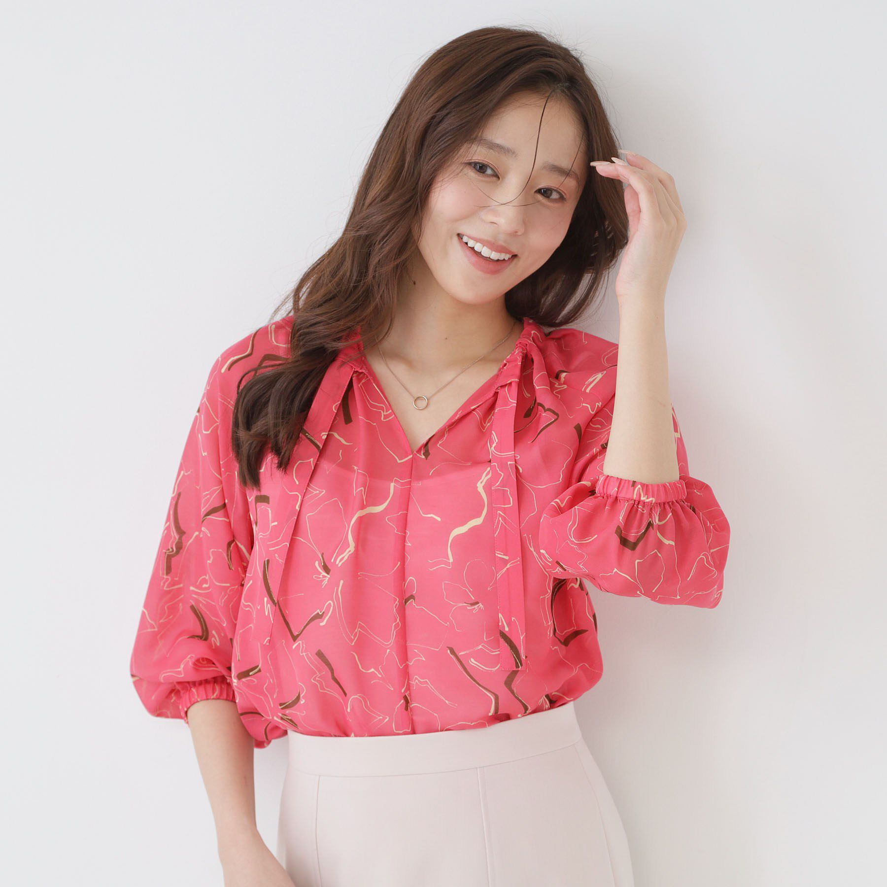 COUP DE CHANCE「【手洗い可/通勤服】シアーローン花柄ブラウス」|シャツ・ブラウス|ピンク(173)