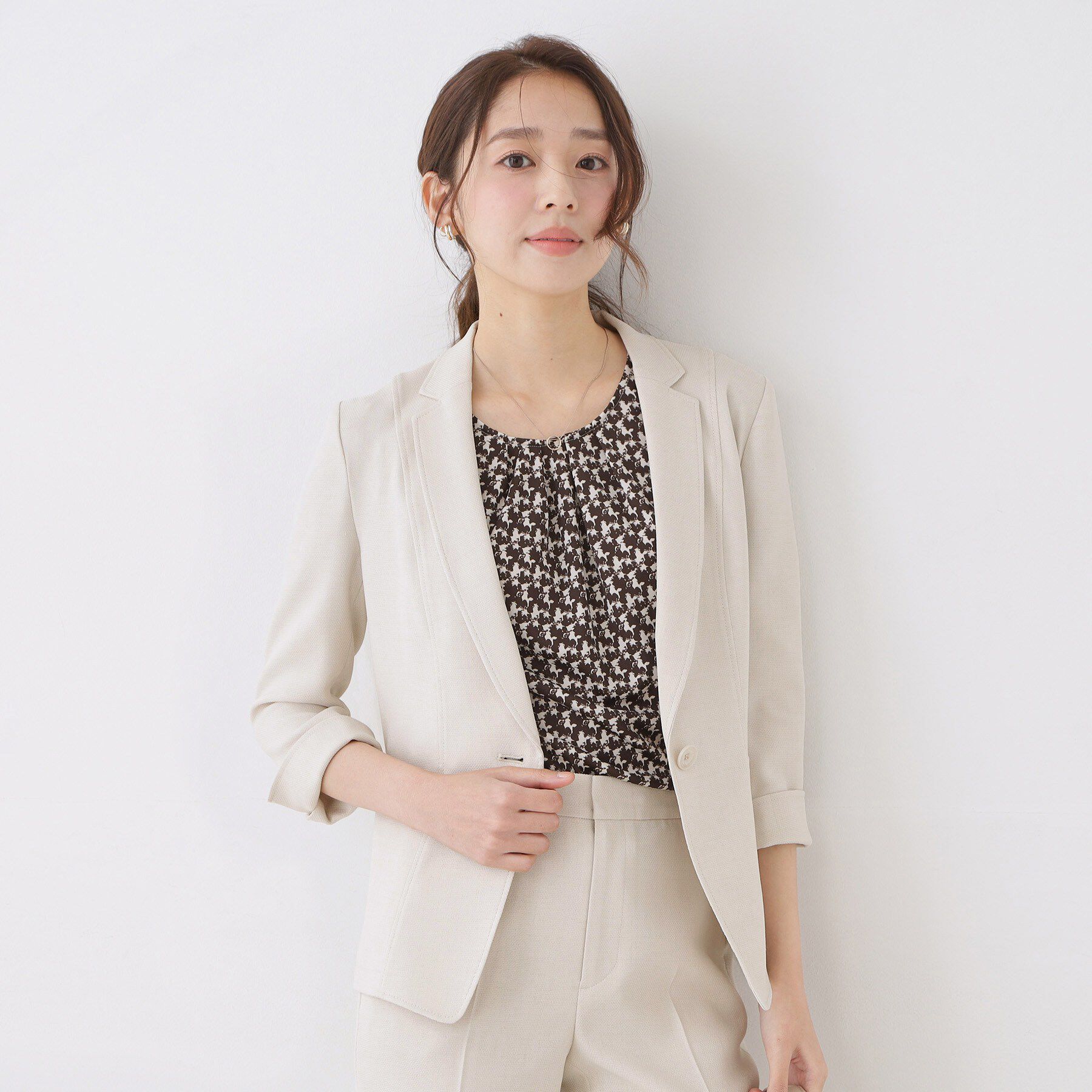 COUP DE CHANCE「【手洗い可／日本製／7分袖／UVケア】リネンライク テーラードジャケット」|テーラードジャケット|グレージュ(050)