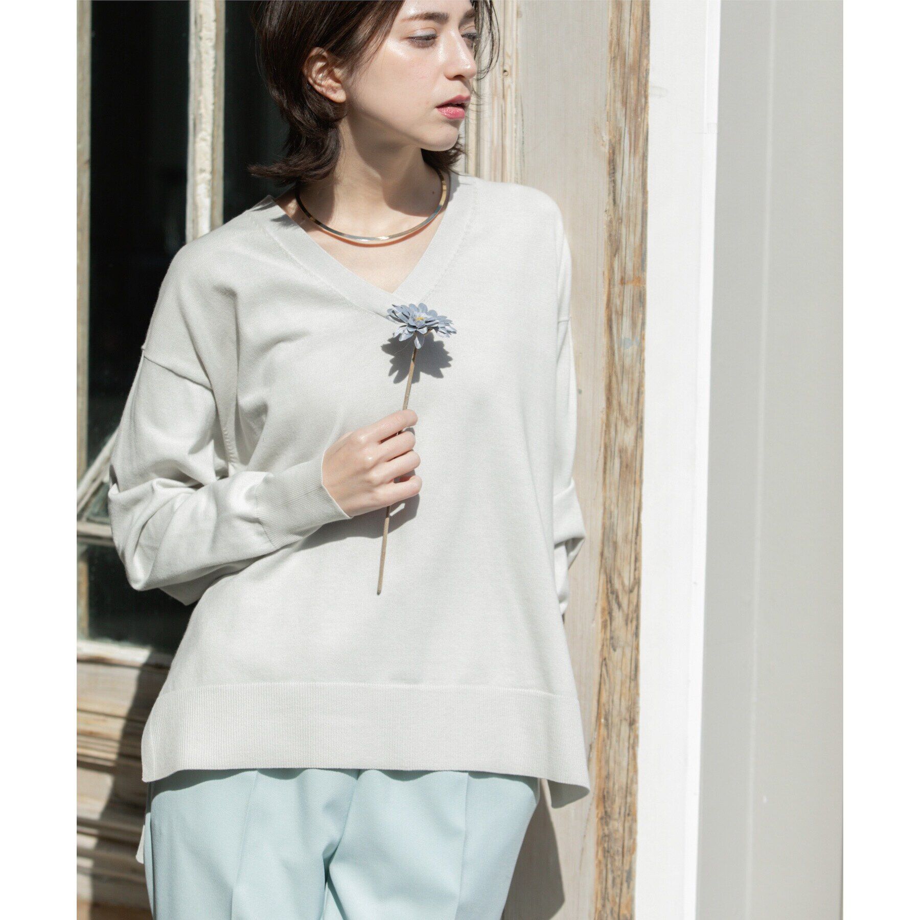 OPAQUE.CLIP「リラクシーVネックニット/オーガニックコツトン混【UV/洗濯機洗い可】」|ニット・セーター|