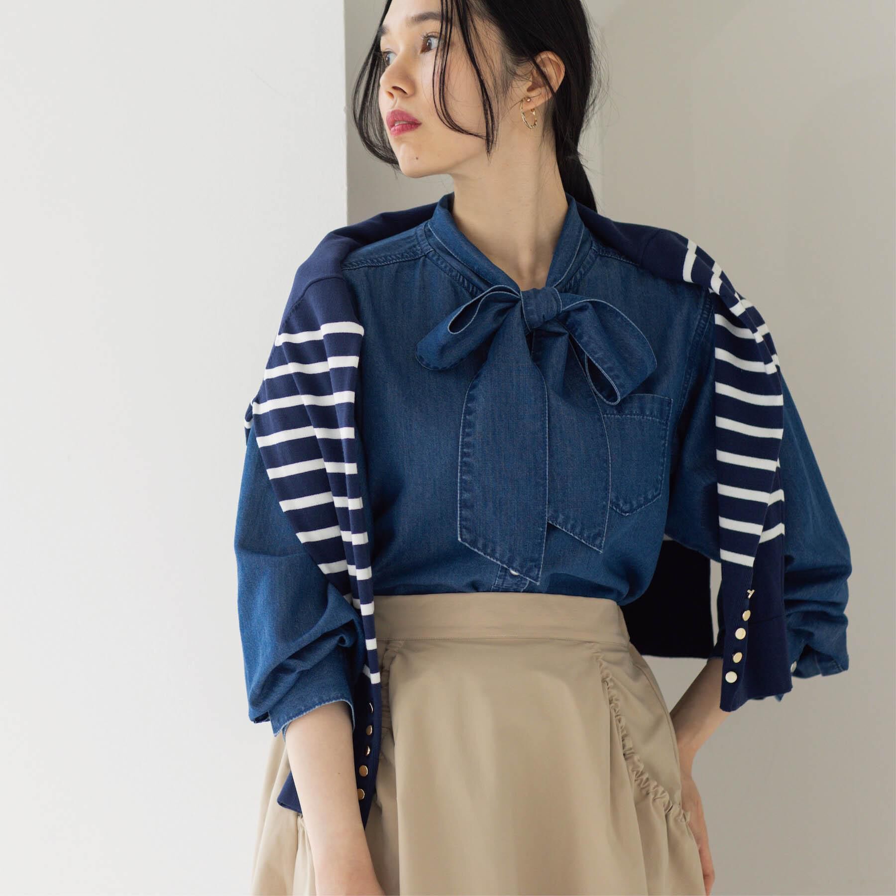 OPAQUE.CLIP「セルロース混デニムボウタイブラウス【洗濯機OK】」|シャツ・ブラウス|