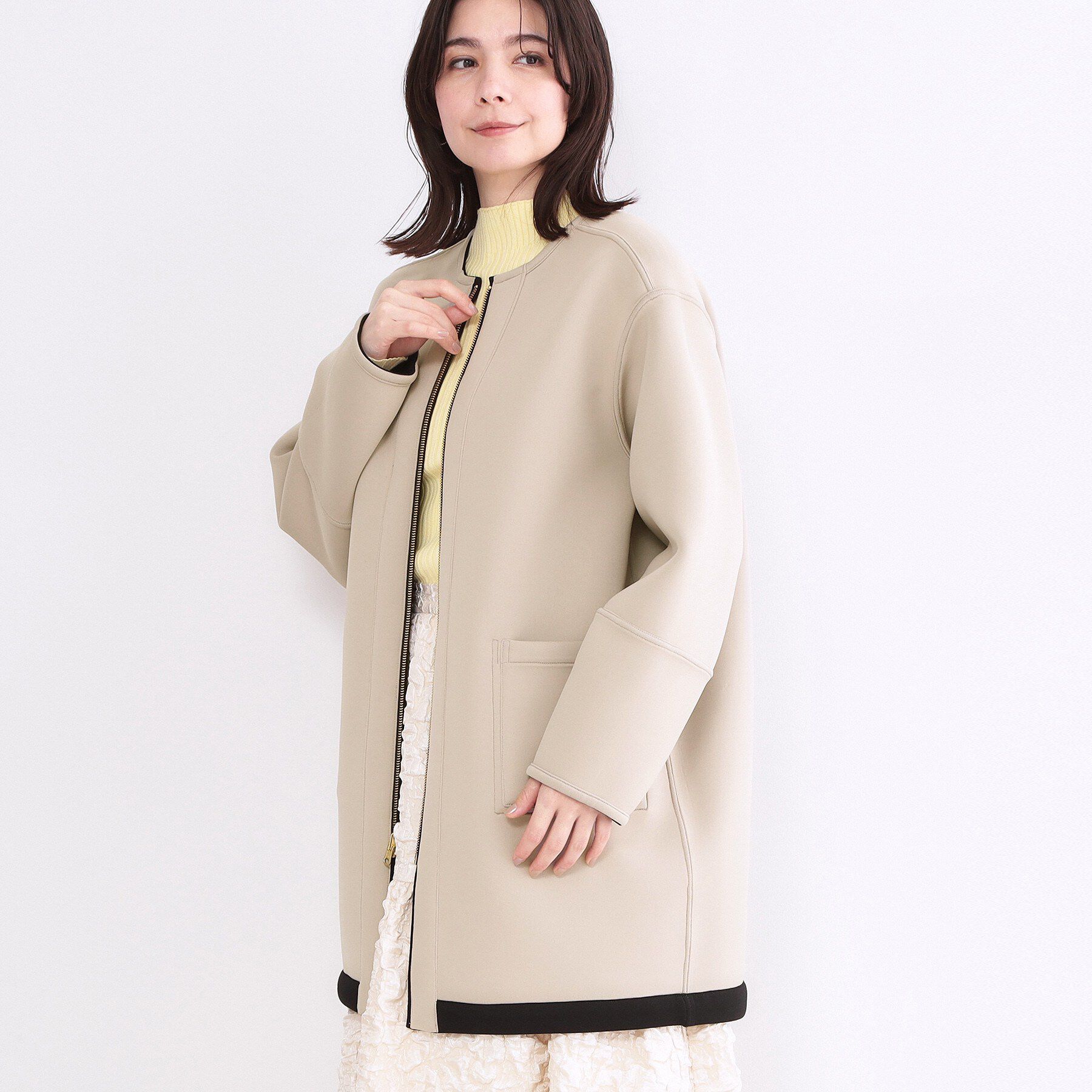 OPAQUE.CLIP「リバーシブル配色ノーカラーコート【洗濯機OK】」|ノーカラーコート|