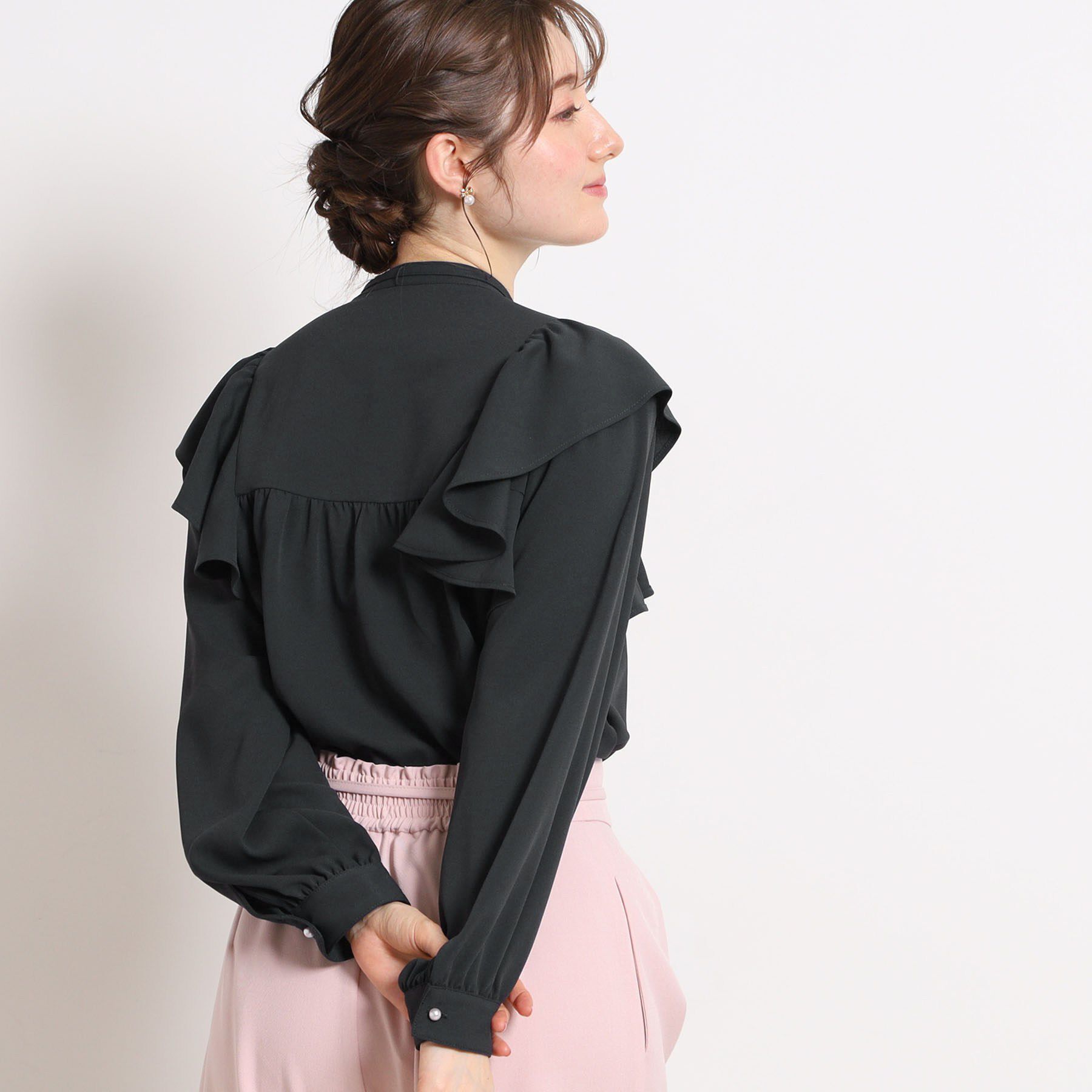 Couture broach「【洗える・リボン取り外し可】フリルジョーゼットブラウス」|シャツ・ブラウス|