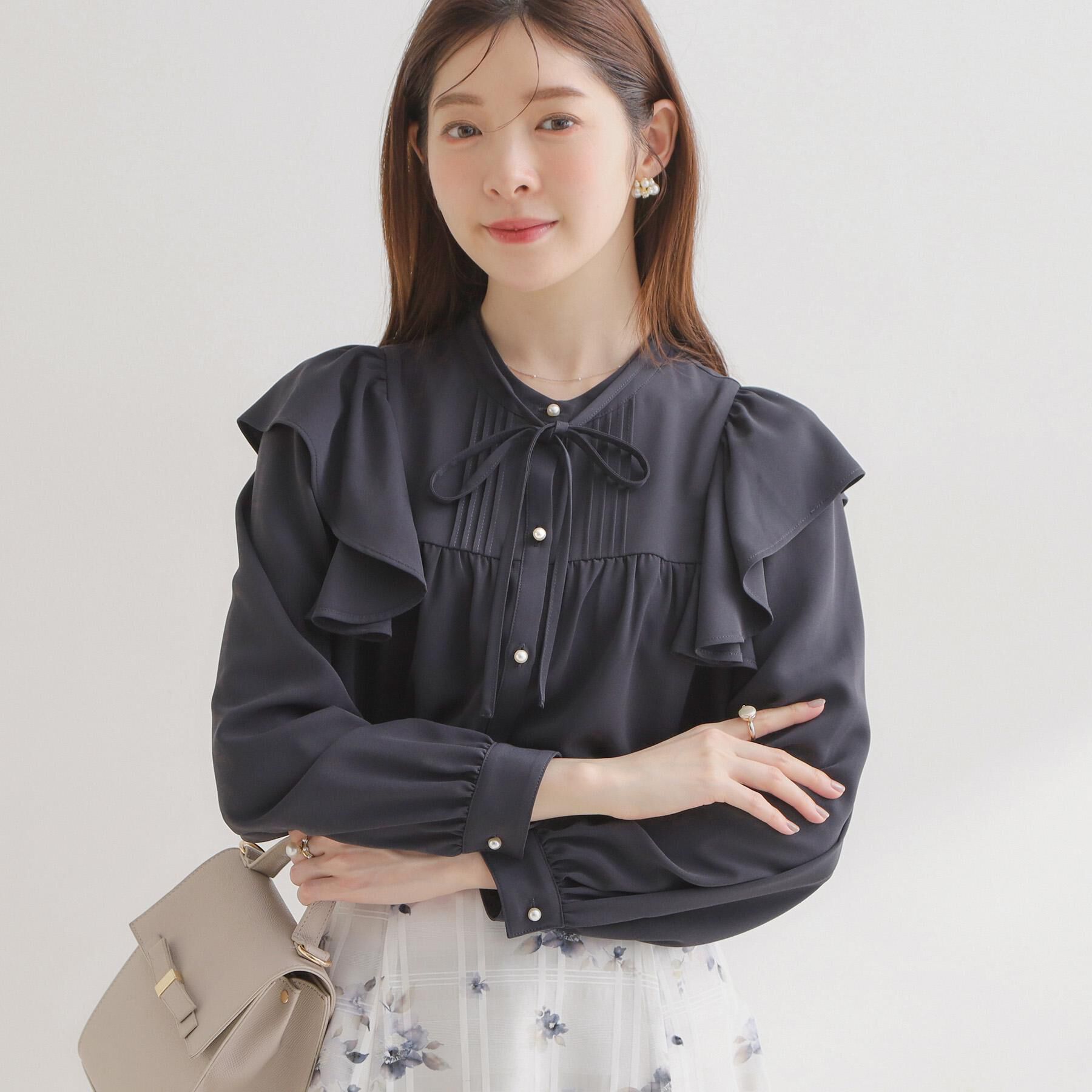 Couture broach「【洗える・リボン取り外し可】フリルジョーゼットブラウス」|シャツ・ブラウス|