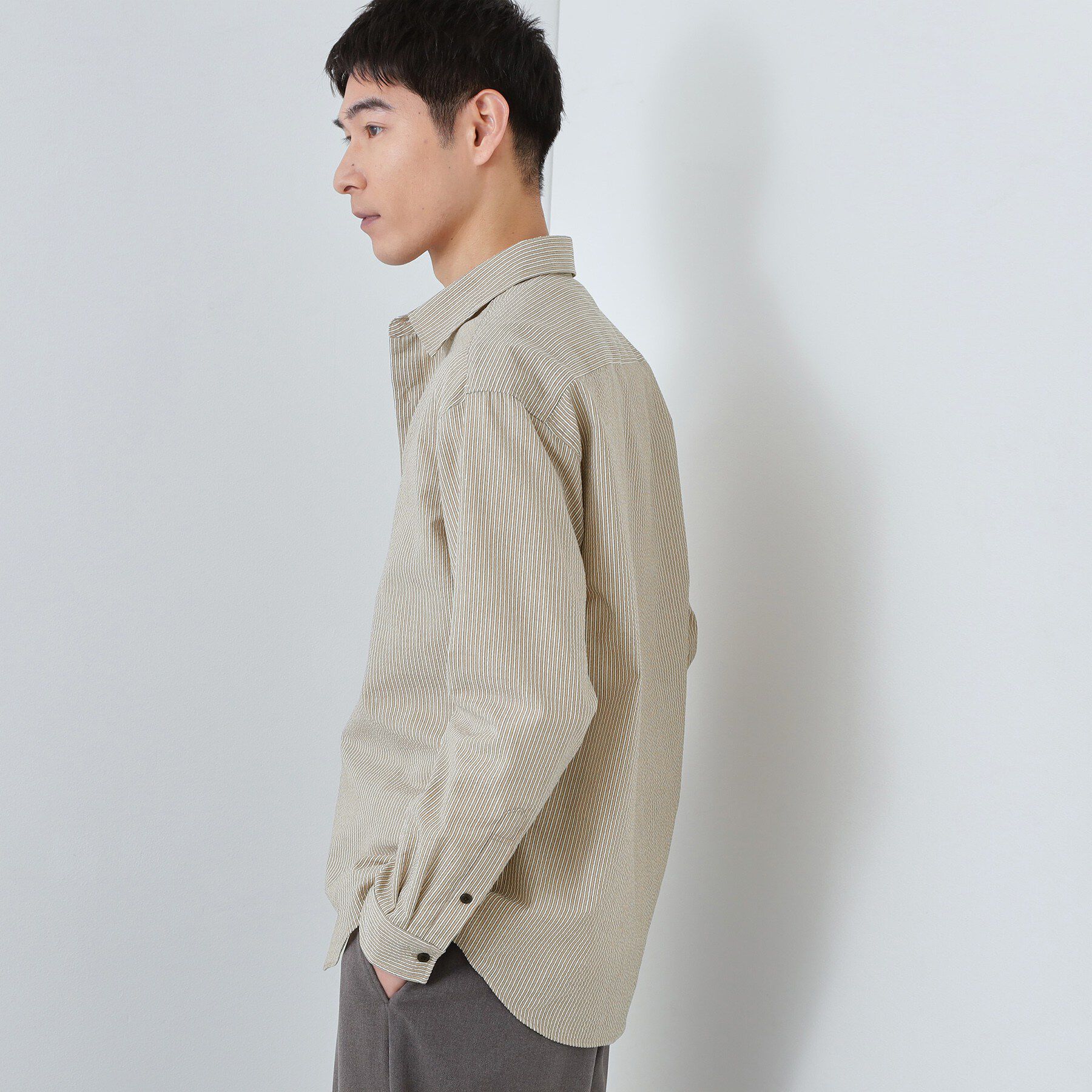 THE SHOP TK「【爽やかで好印象】サッカーストライプシャツ 洗濯機OK」|シャツ・ブラウス|