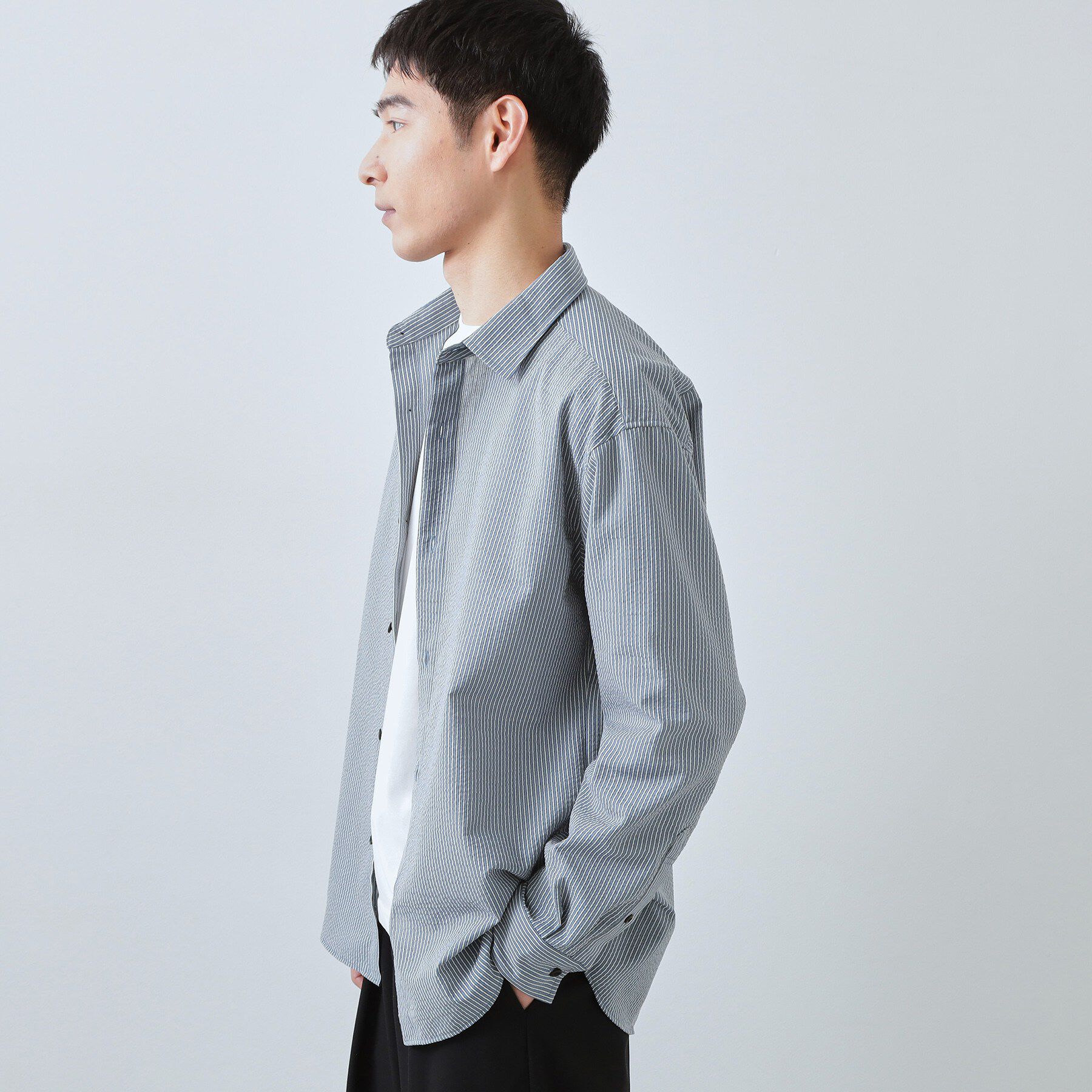 THE SHOP TK「【爽やかで好印象】サッカーストライプシャツ 洗濯機OK」|シャツ・ブラウス|