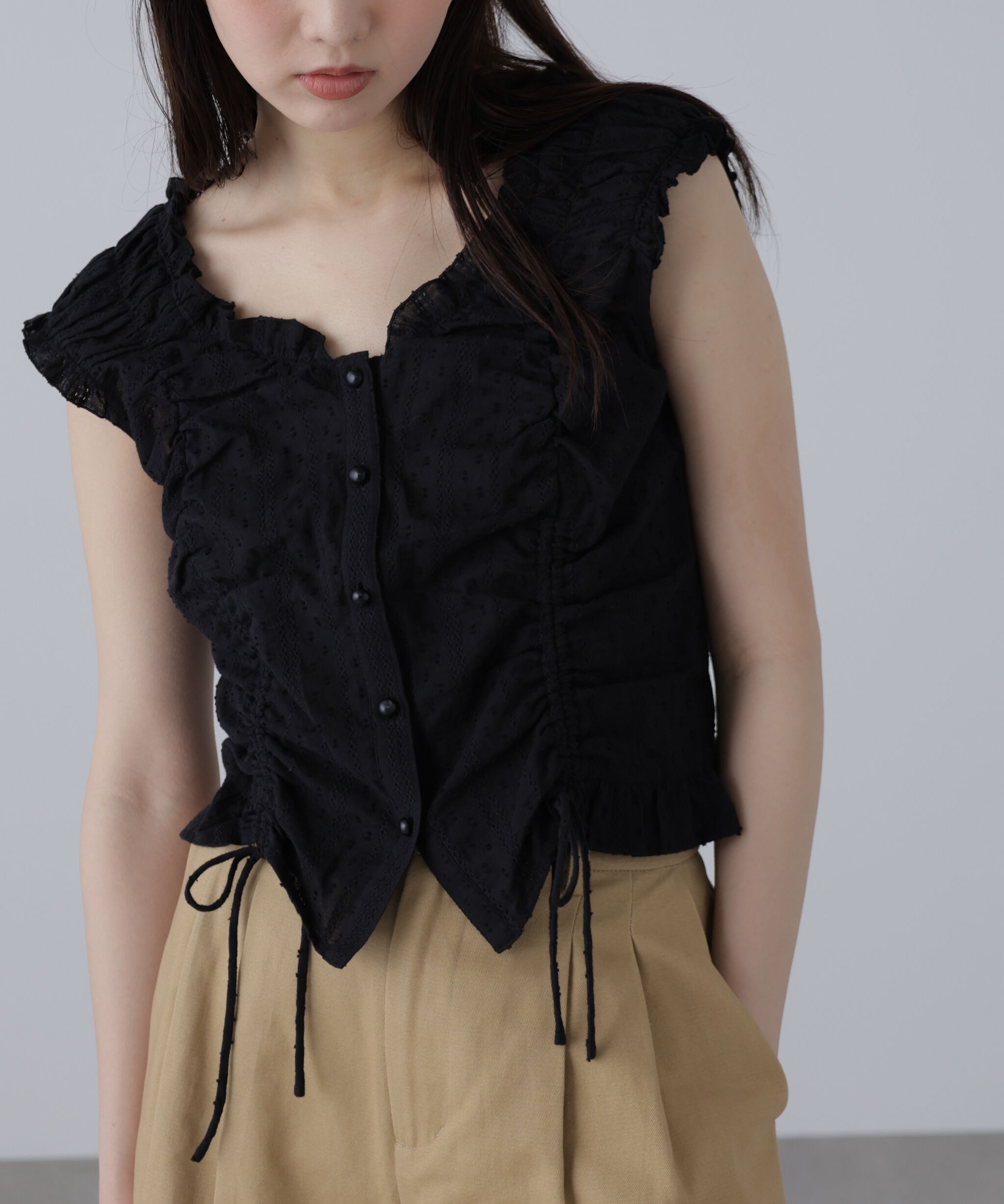  「ドロストリボンフレンチブラウス」|シャツ・ブラウス|