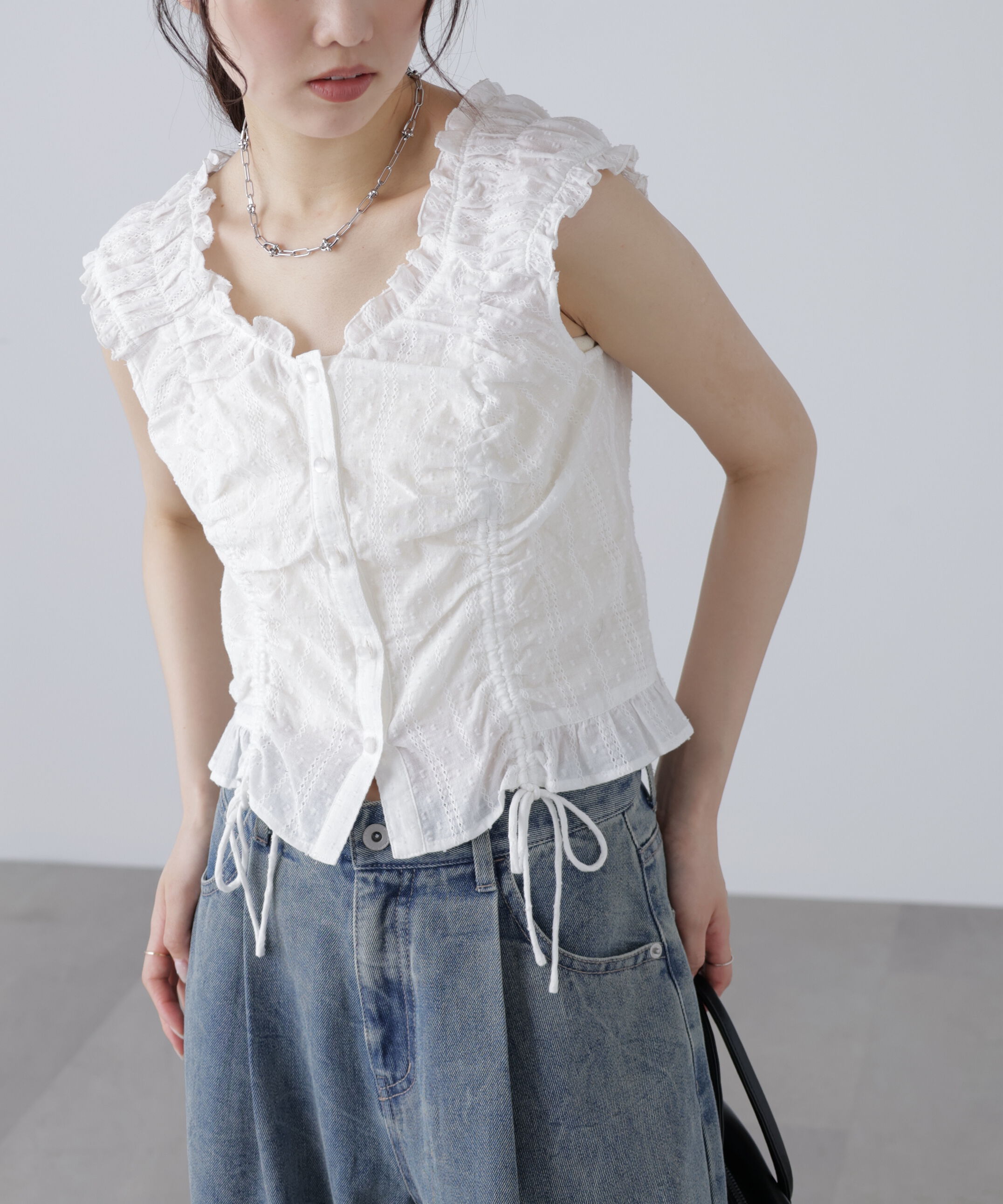  「ドロストリボンフレンチブラウス」|シャツ・ブラウス|