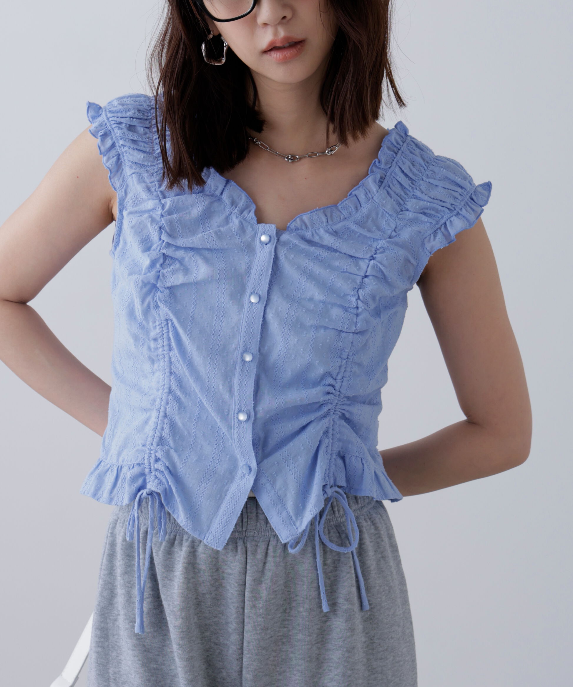  「ドロストリボンフレンチブラウス」|シャツ・ブラウス|
