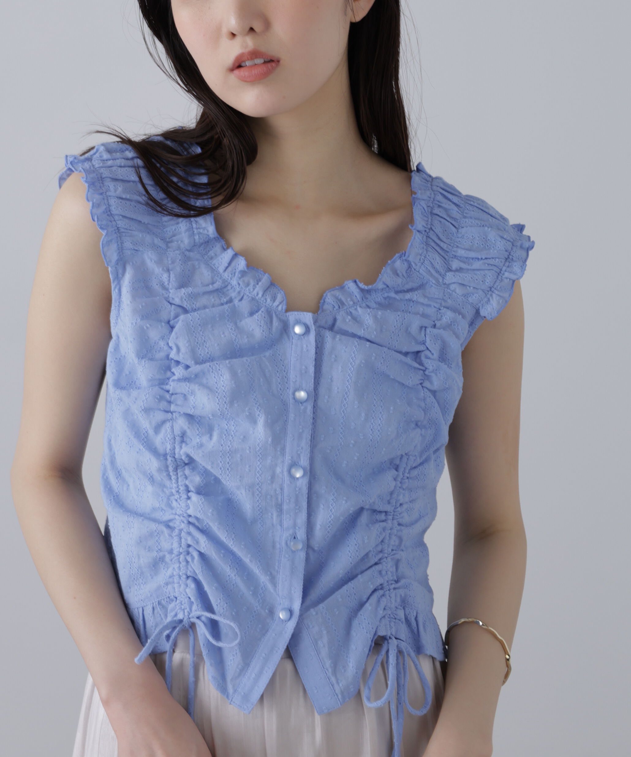  「ドロストリボンフレンチブラウス」|シャツ・ブラウス|