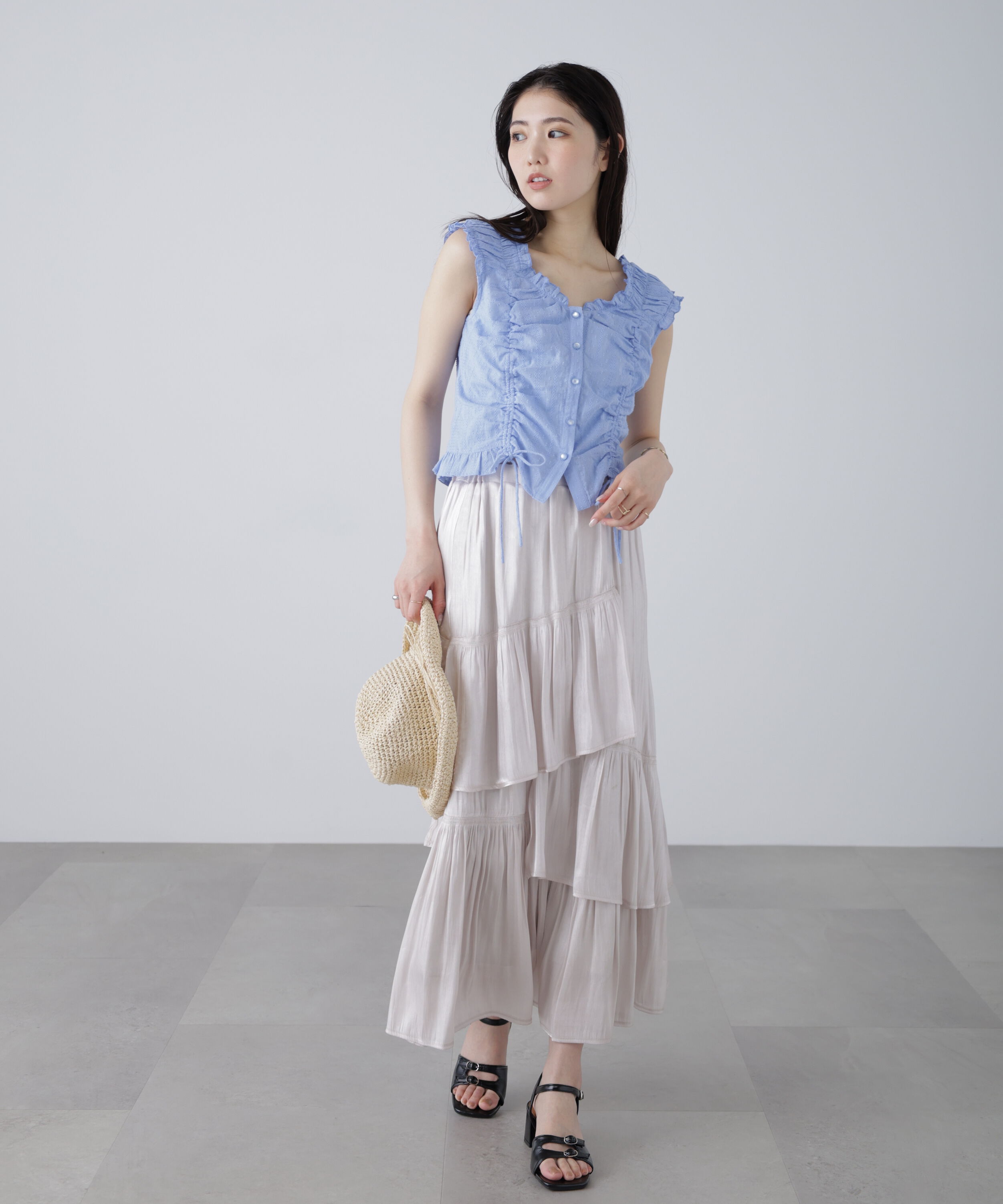  「ドロストリボンフレンチブラウス」|シャツ・ブラウス|