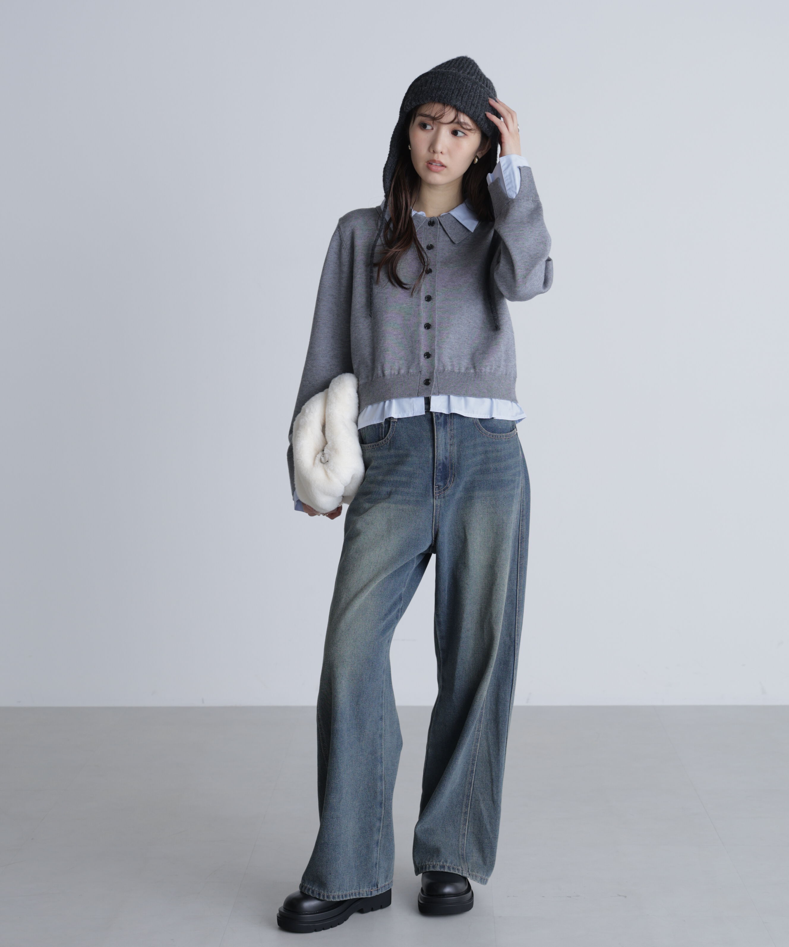  「シャツフェイクレイヤードポロカーディガン」|ニット・セーター|