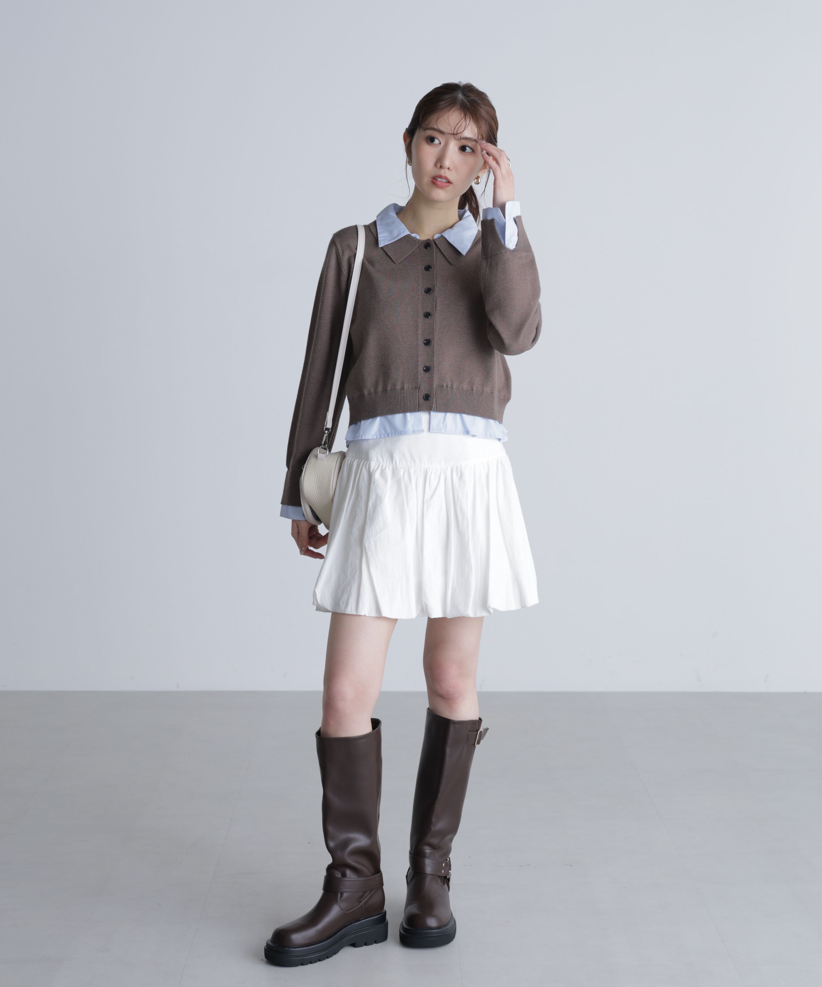  「シャツフェイクレイヤードポロカーディガン」|ニット・セーター|