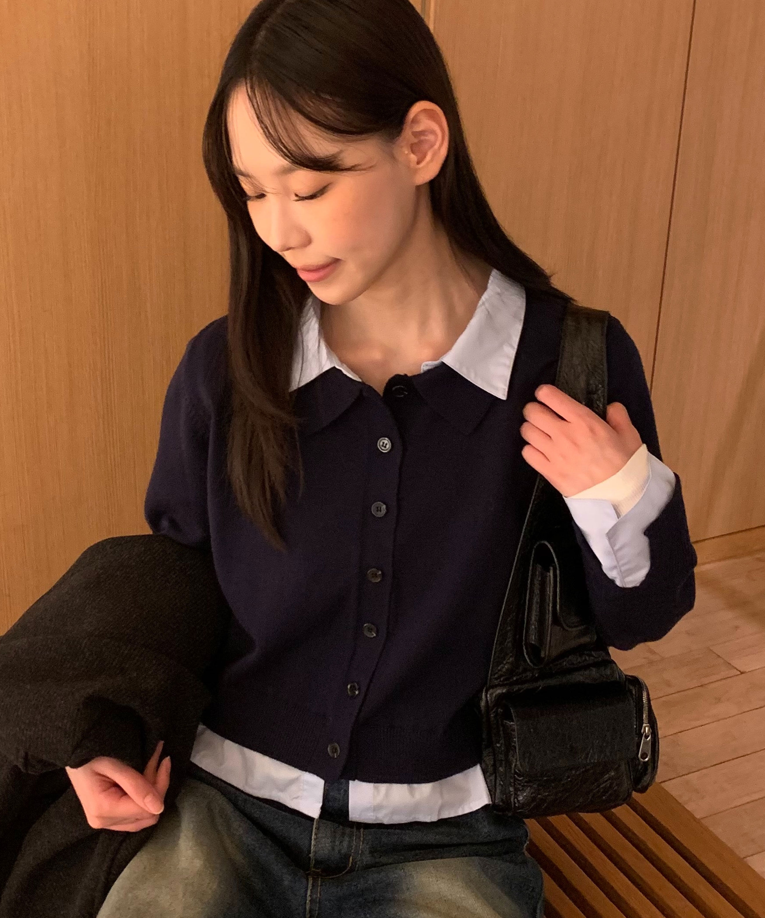  「シャツフェイクレイヤードポロカーディガン」|ニット・セーター|