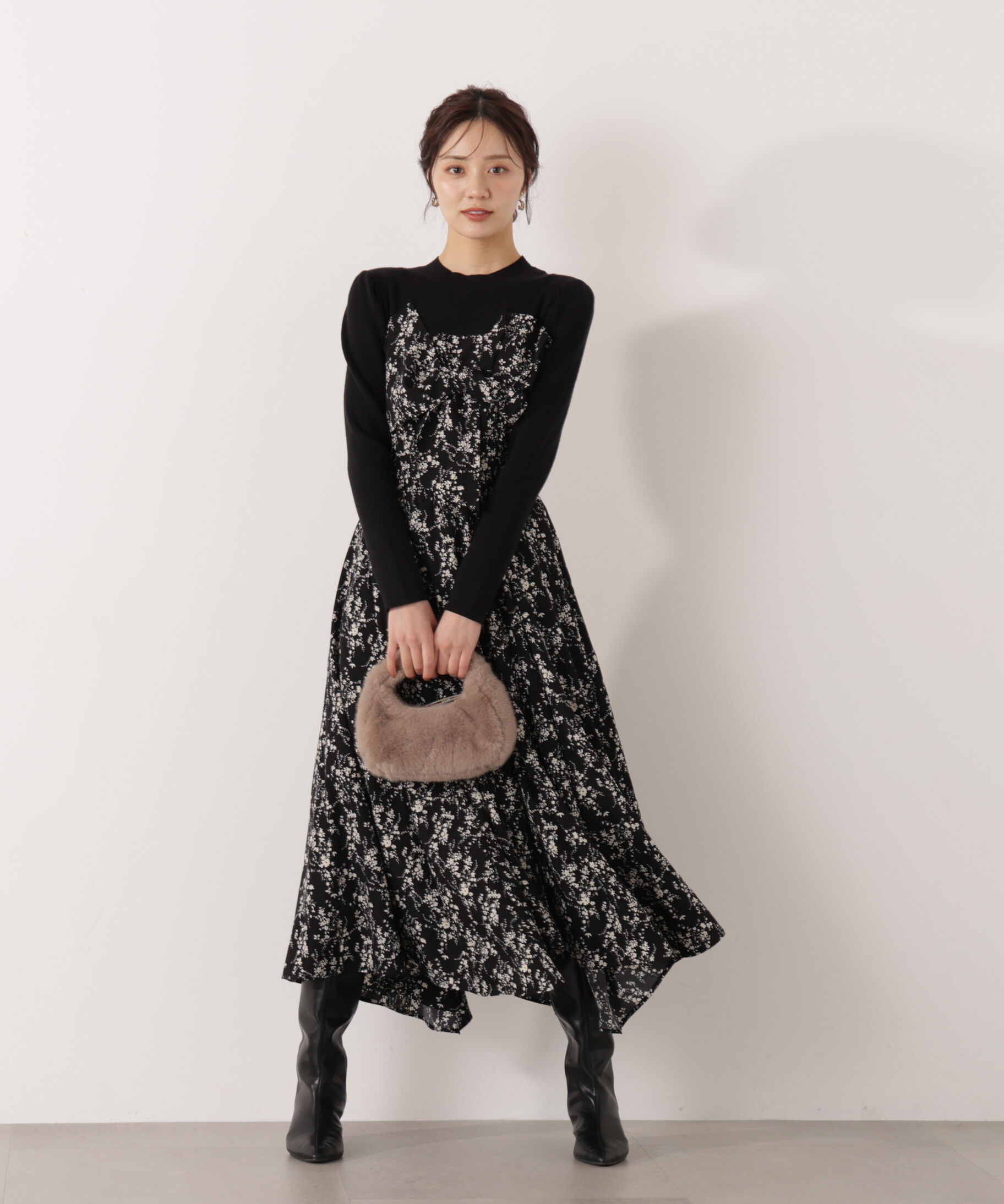 PROPORTION BODY DRESSING「フロントリボン花柄ドッキングワンピース　26SS」|ワンピース|