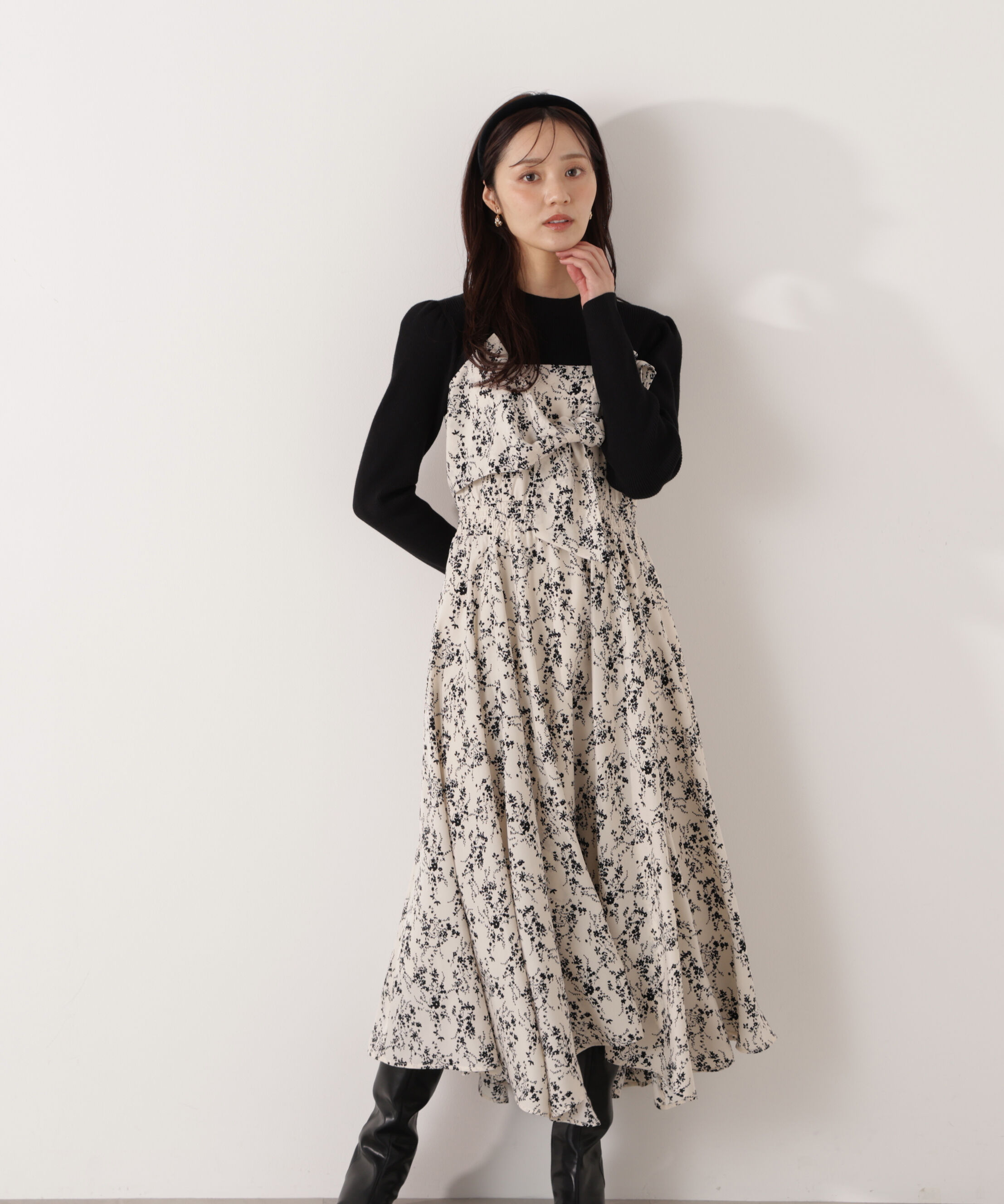 PROPORTION BODY DRESSING「フロントリボン花柄ドッキングワンピース　26SS」|ワンピース|