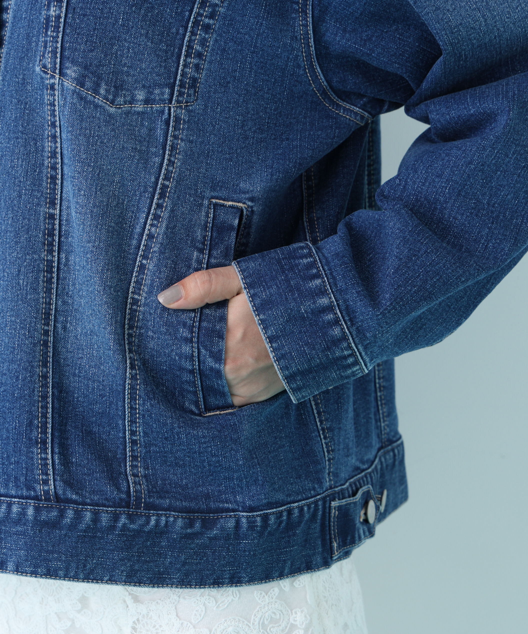  「ルーズカラーデニムジャケット」|ブルゾン・スタジャン|