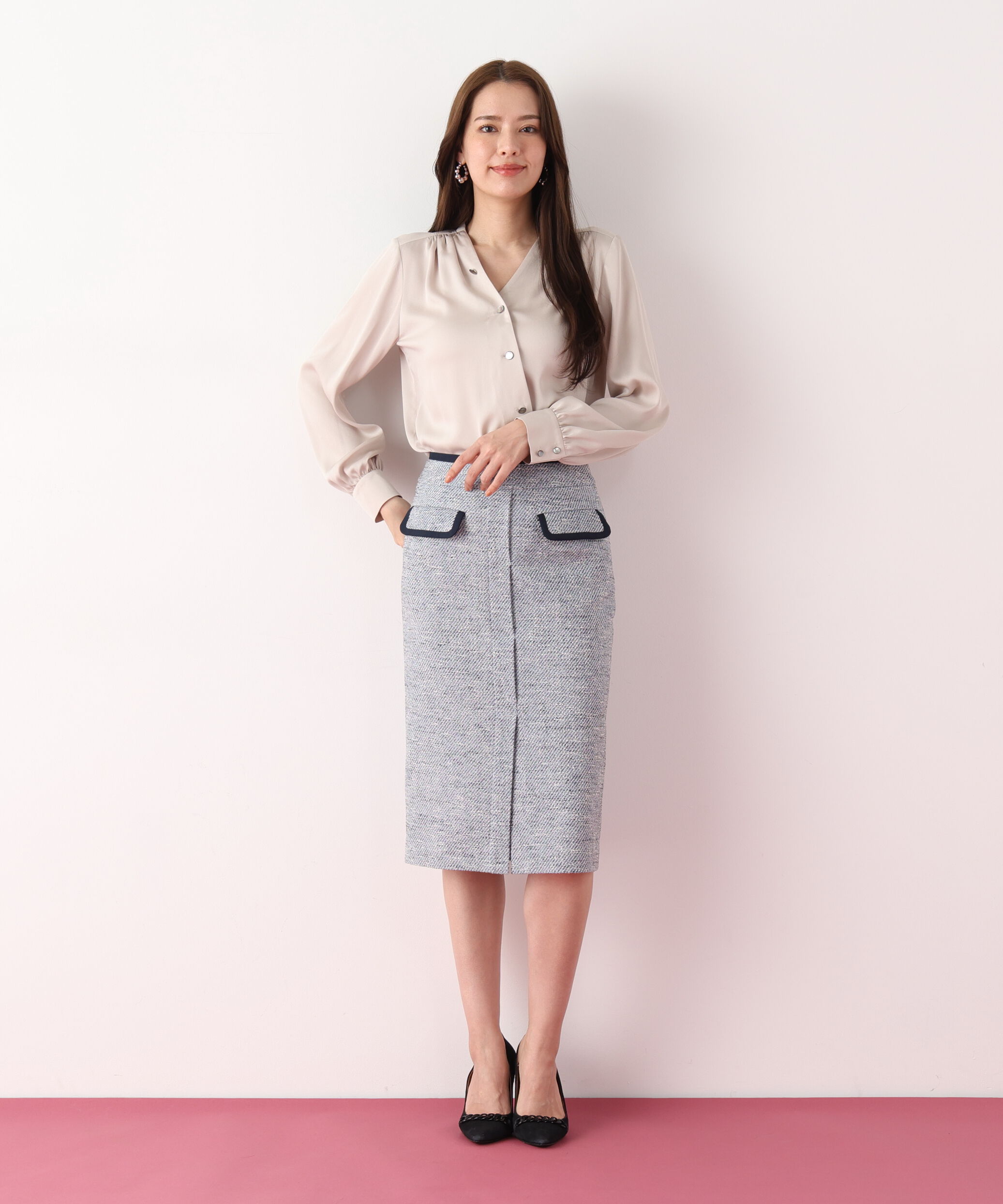  「Ｖネックボタンブラウス」|シャツ・ブラウス|