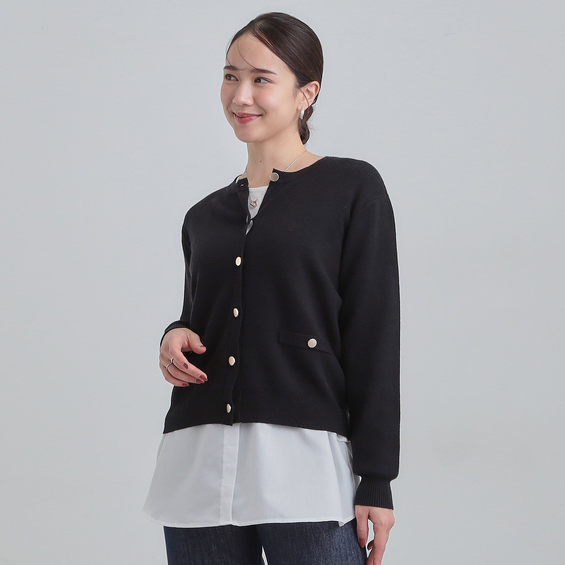 SHOO･LA･RUE「【2点セット/S-LL】時短で決まる もちもちハイネックニット+裾シャツインナー」|ニット・セーター|