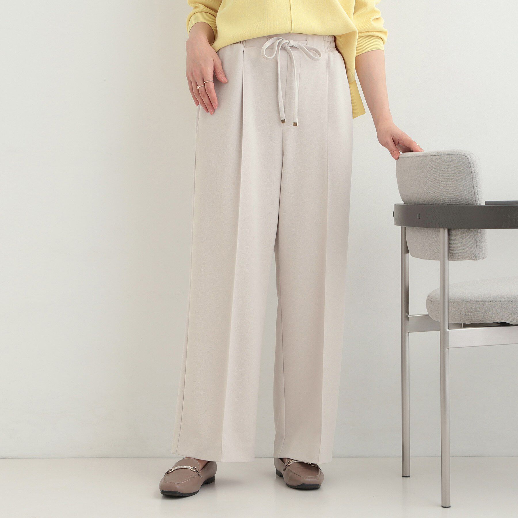SHOO･LA･RUE「【高レビュー/S-LL/着丈選べる/洗濯後しわになりにくい】スマートに見えるイージーワイドパンツ」|その他|ライトベージュ(05