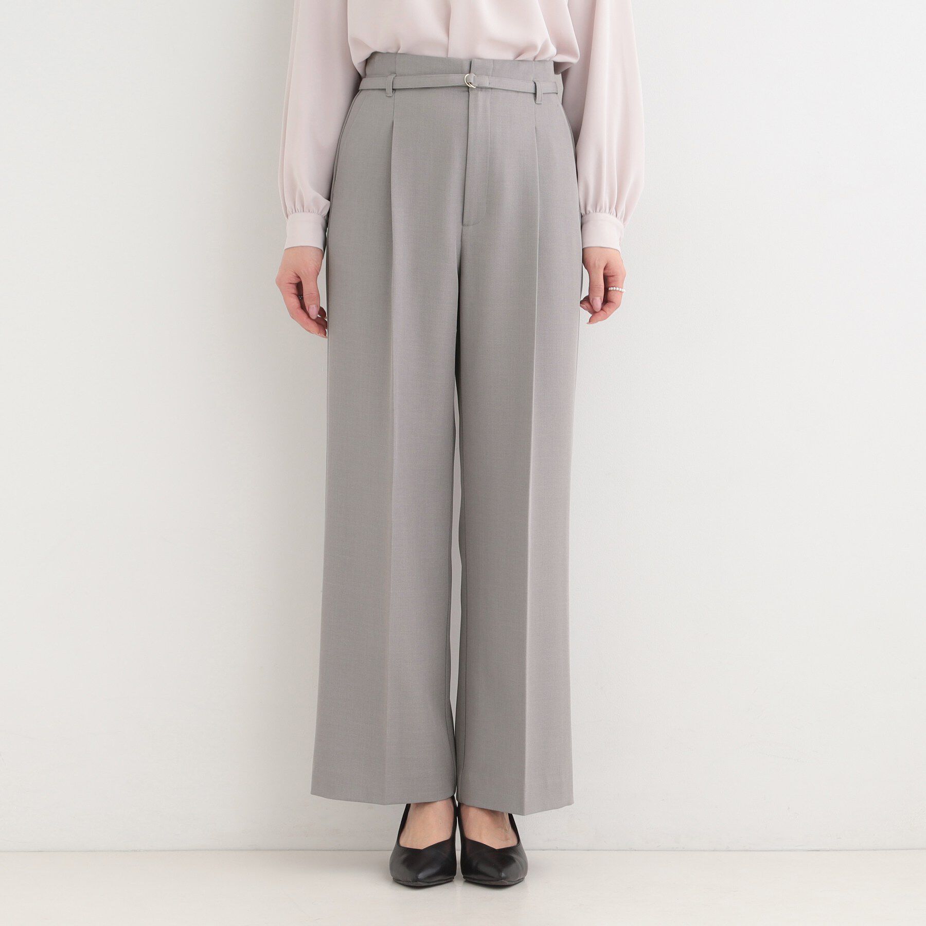 SHOO･LA･RUE「【通勤/セットアップ可/洗濯機可/SS-LL】センタープレスできちんと見え ベルト付きワイドパンツ」|その他|