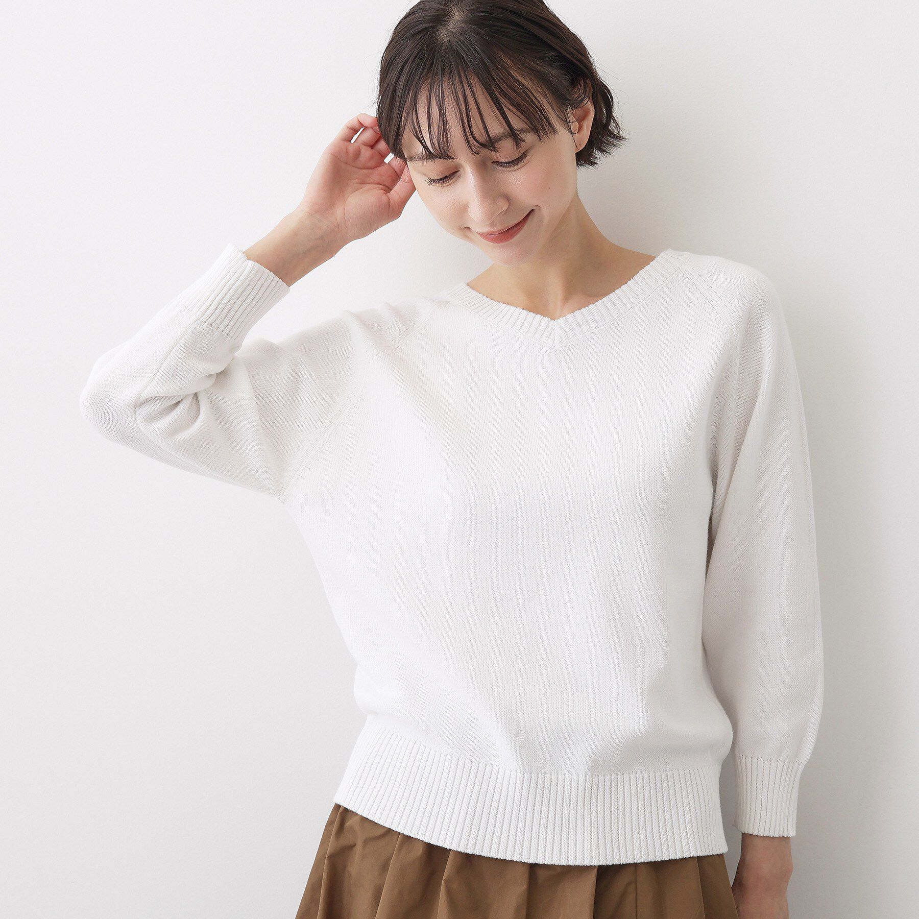 Dessin「【洗える】コットンVネックニット」|ニット・セーター|