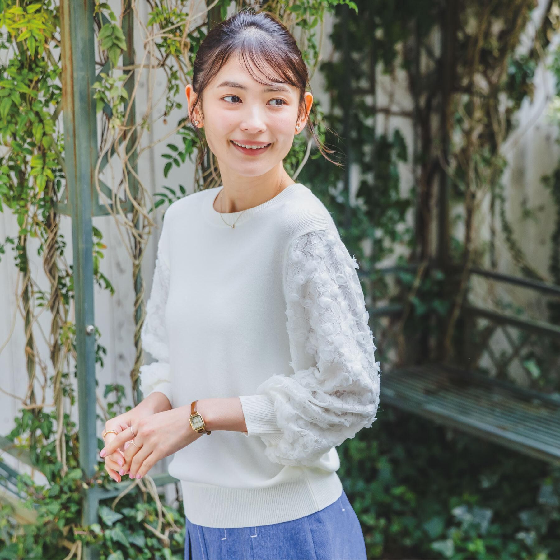 ITS&rsquo;DEMO「【手洗い可】立体チュールレース袖ニット」|ニット・セーター|