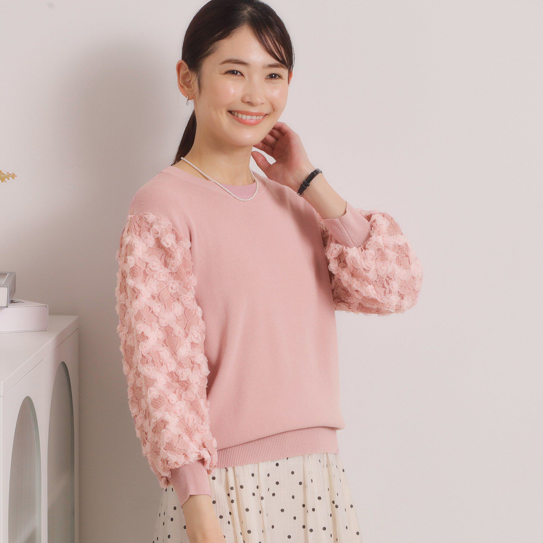 ITS&rsquo;DEMO「【手洗い可】立体チュールレース袖ニット」|ニット・セーター|