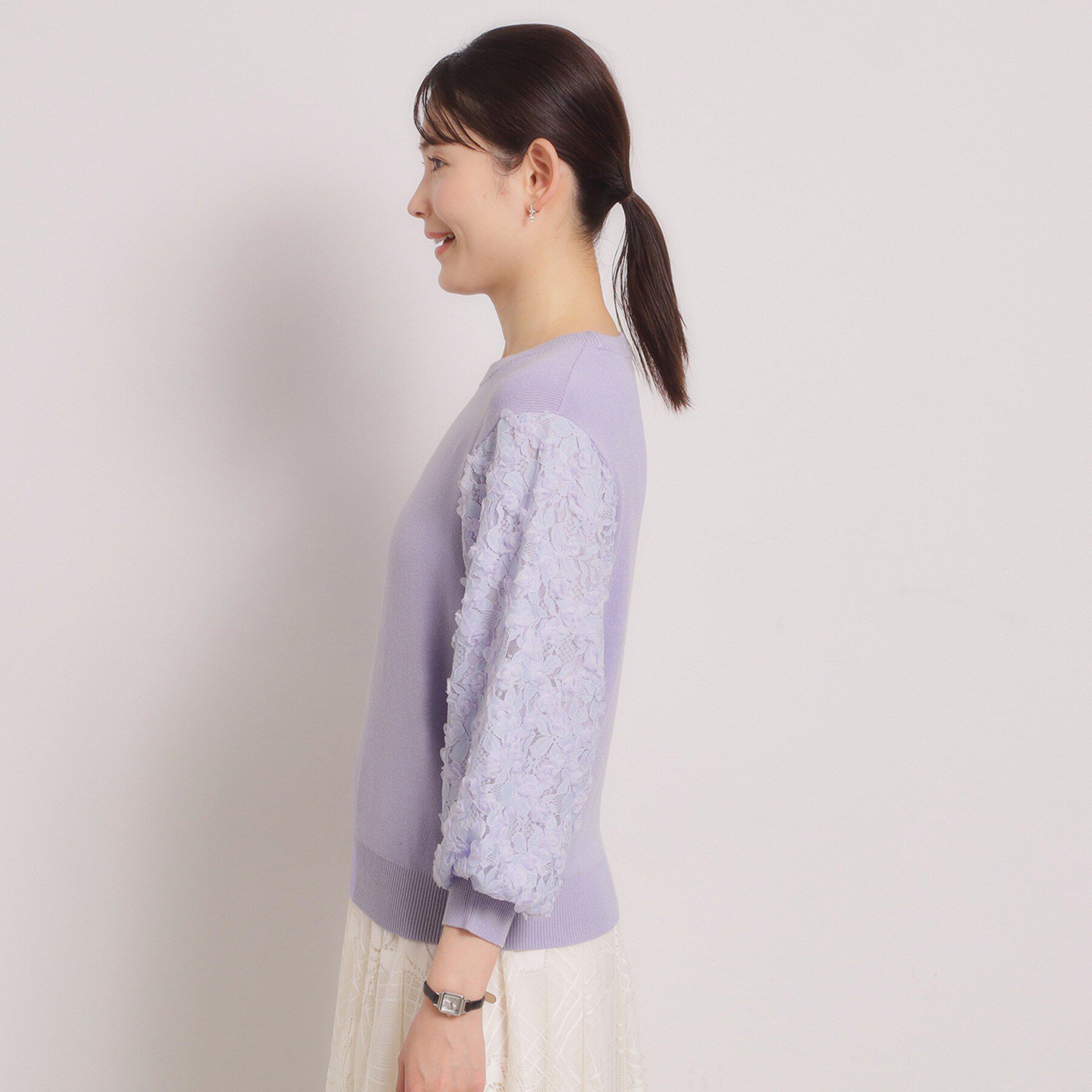 ITS&rsquo;DEMO「【手洗い可】立体チュールレース袖ニット」|ニット・セーター|