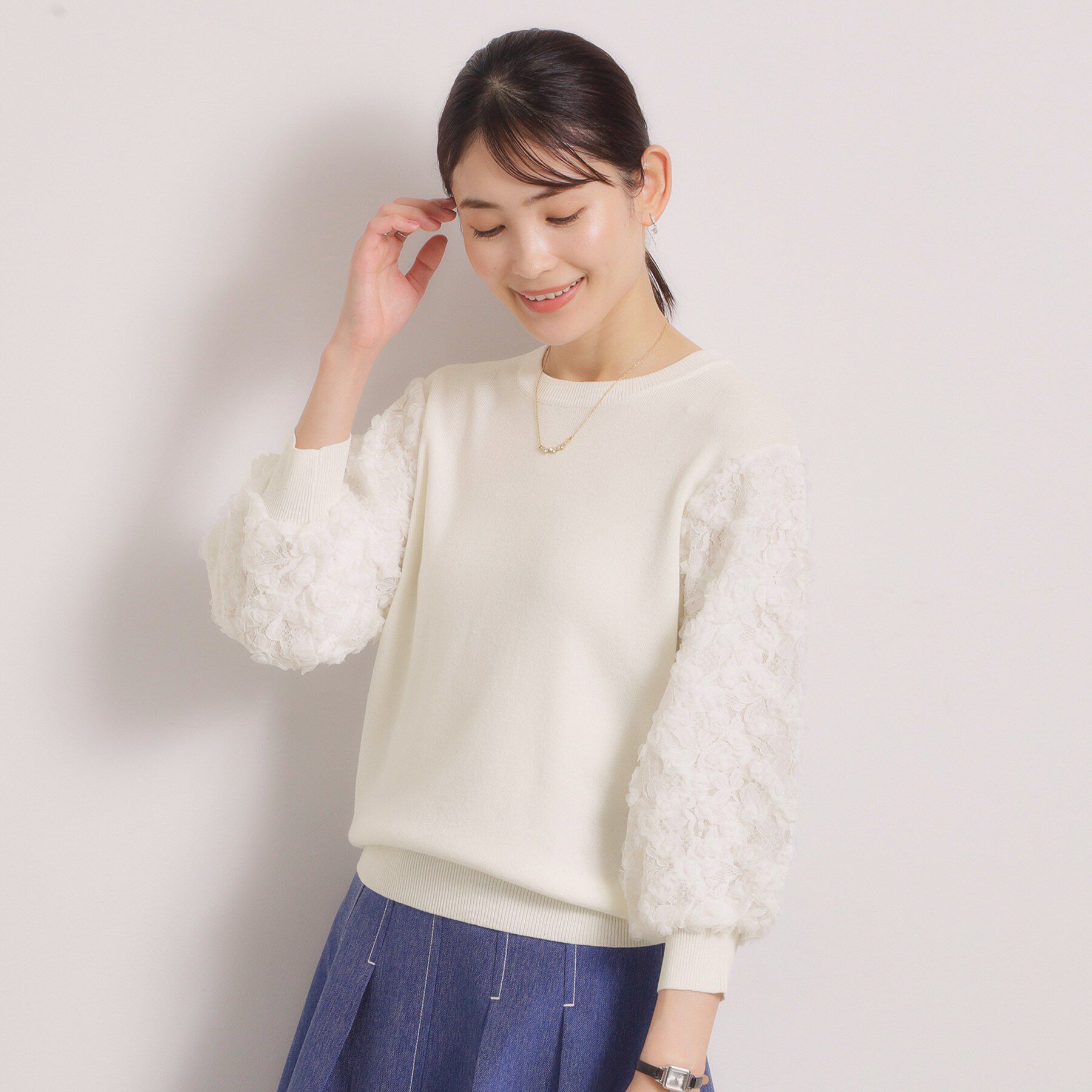 ITS&rsquo;DEMO「【手洗い可】立体チュールレース袖ニット」|ニット・セーター|