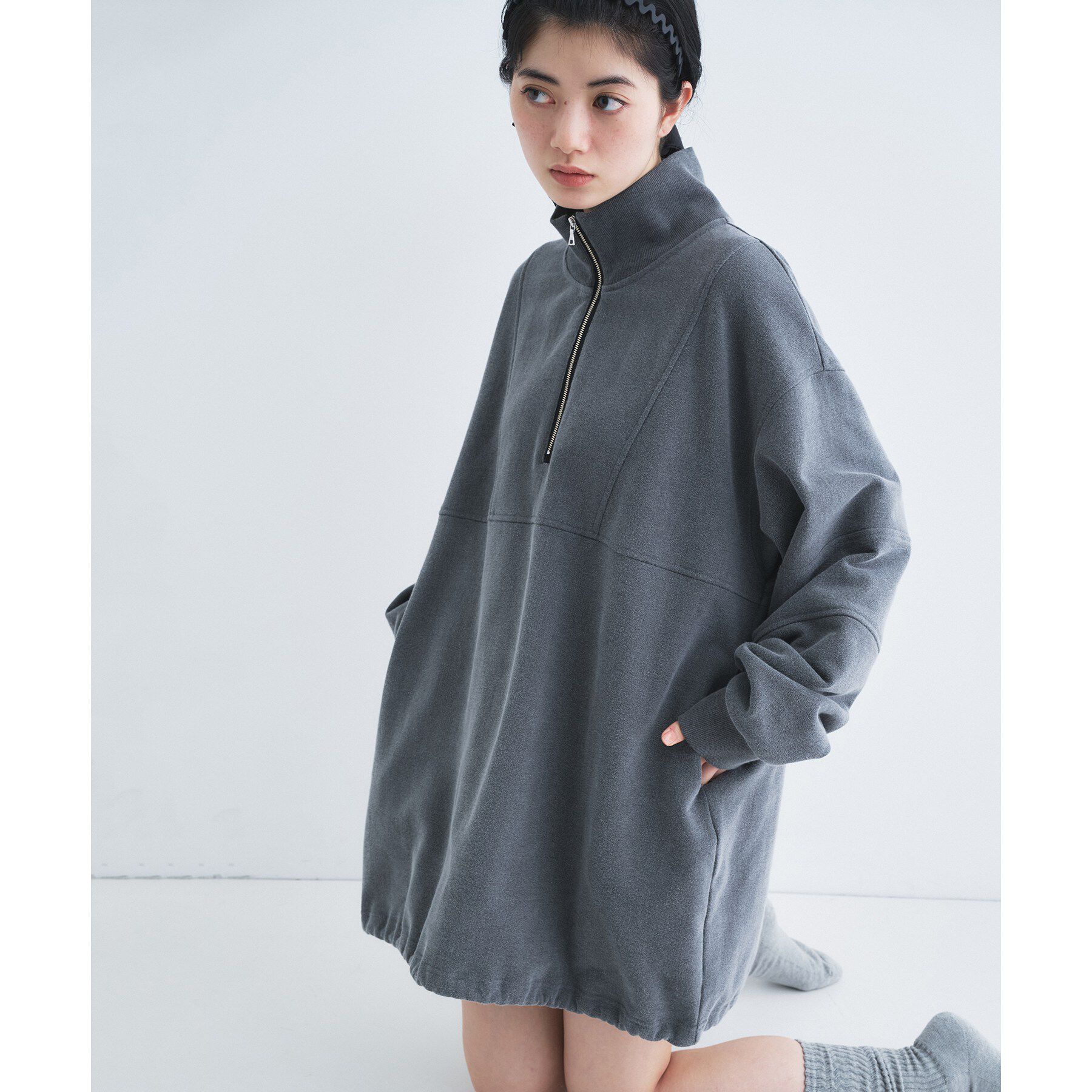 CODE A「half zip sweat mini dress」|パーカー|チャコールグレー(0