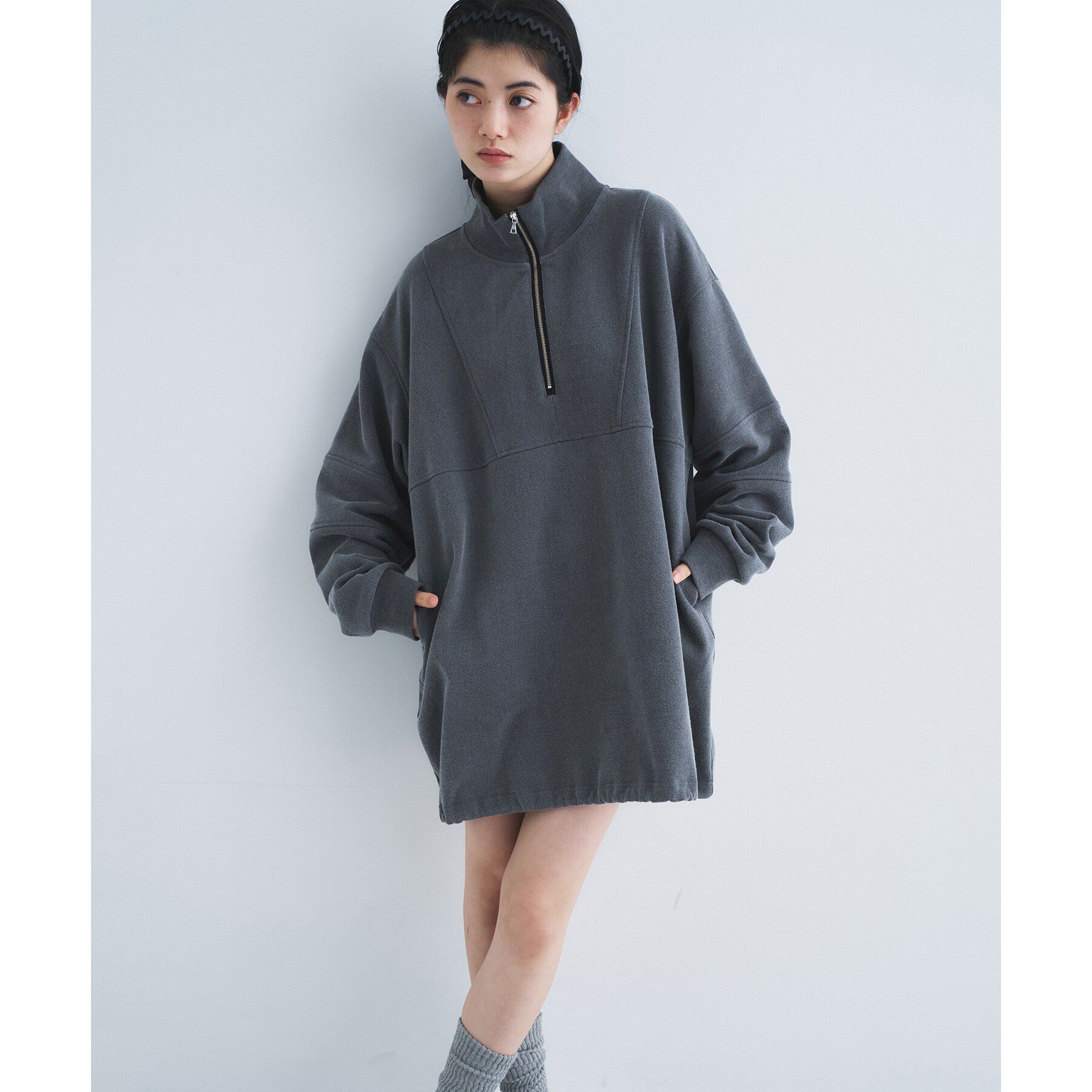 CODE A「half zip sweat mini dress」|パーカー|