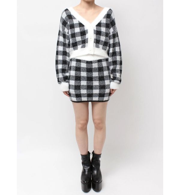 GYDA「CHECK shaggyニットカーディガン」|カーディガン|