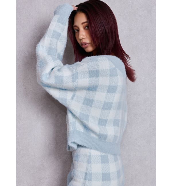 GYDA「CHECK shaggyニットカーディガン」|カーディガン|
