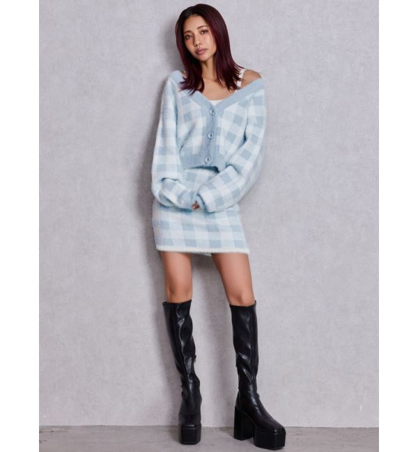 GYDA「CHECK shaggyニットカーディガン」|カーディガン|