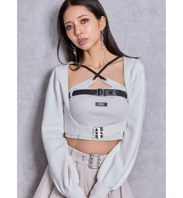 GYDA「GG bijou beltニットボレロ」|カーディガン|オフホワイト