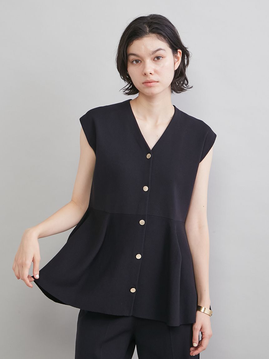 Mila Owen「ペプラムデザインＶネックベスト」|ニット・セーター|BLK