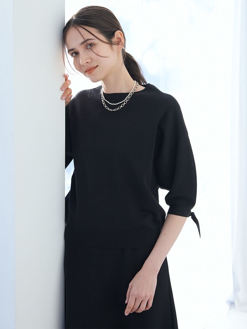 Mila Owen「【ウォッシャブル】ドライタッチ袖リボンニットプルオーバー」|ニット・セーター|