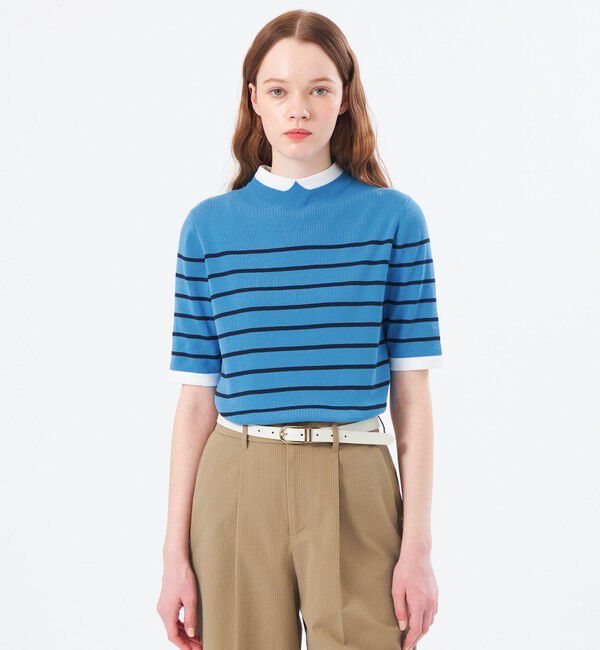 MACKINTOSH PHILOSOPHY「【2025年秋冬モデル】Cleric Collar Knit ハーフスリーブ」|ニット・セーター|ブルー