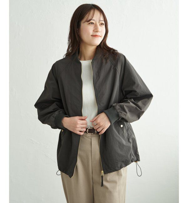 ikka「ミドル丈リブブルゾン」|ブルゾン・スタジャン|チャコール