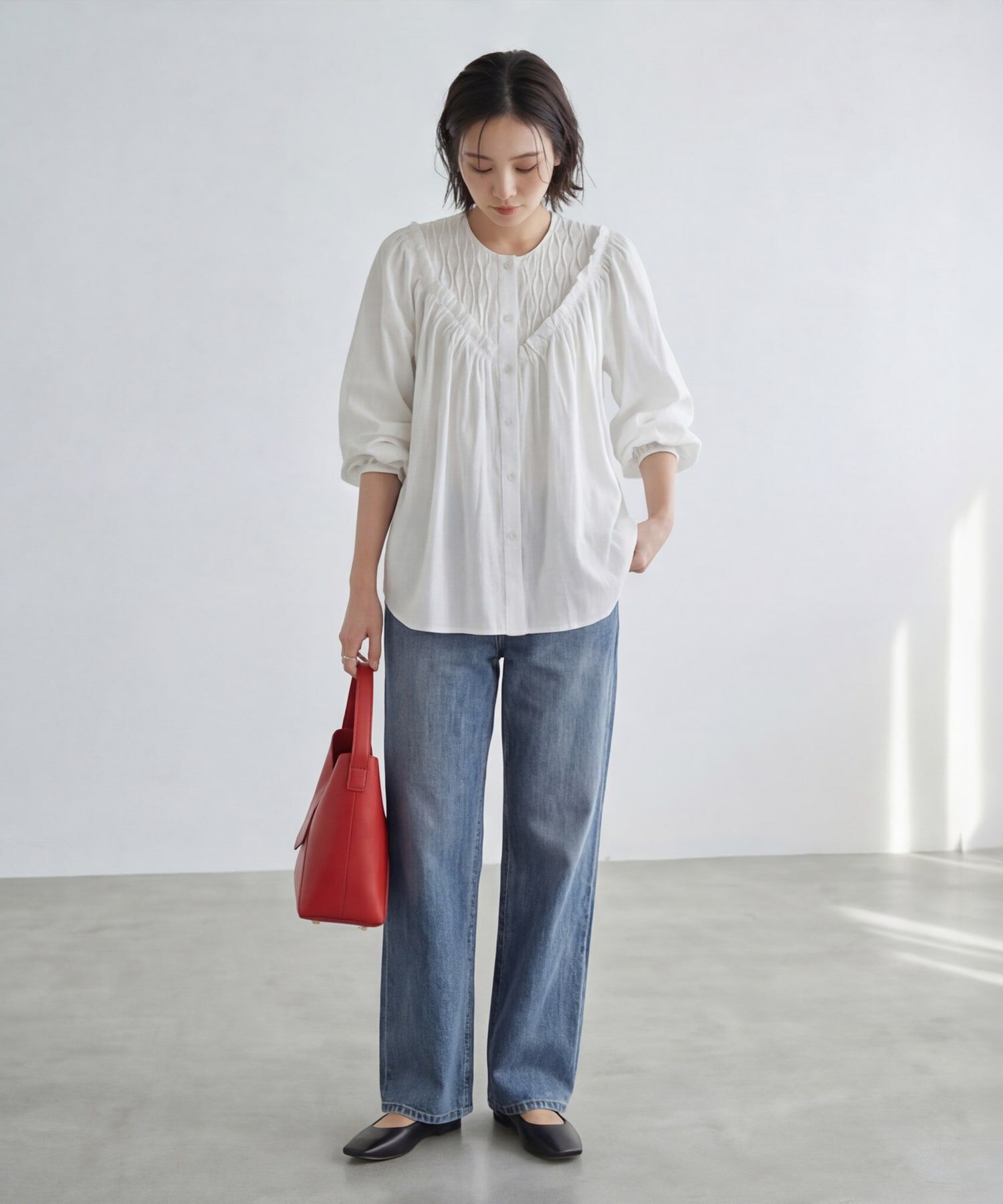 STYLE DELI「デコルテ切替コットンブラウス」|シャツ・ブラウス|