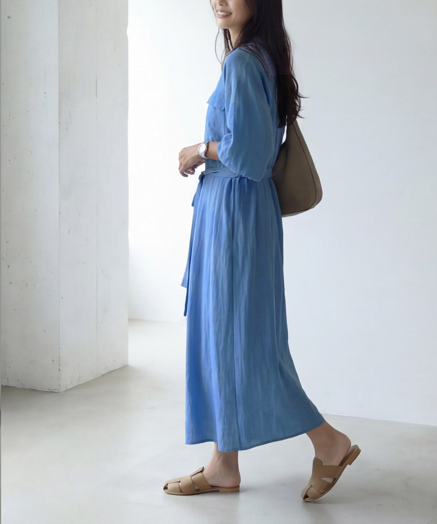 STYLE DELI「綿麻混紡ベルテッドシャツワンピース」|ワンピース|