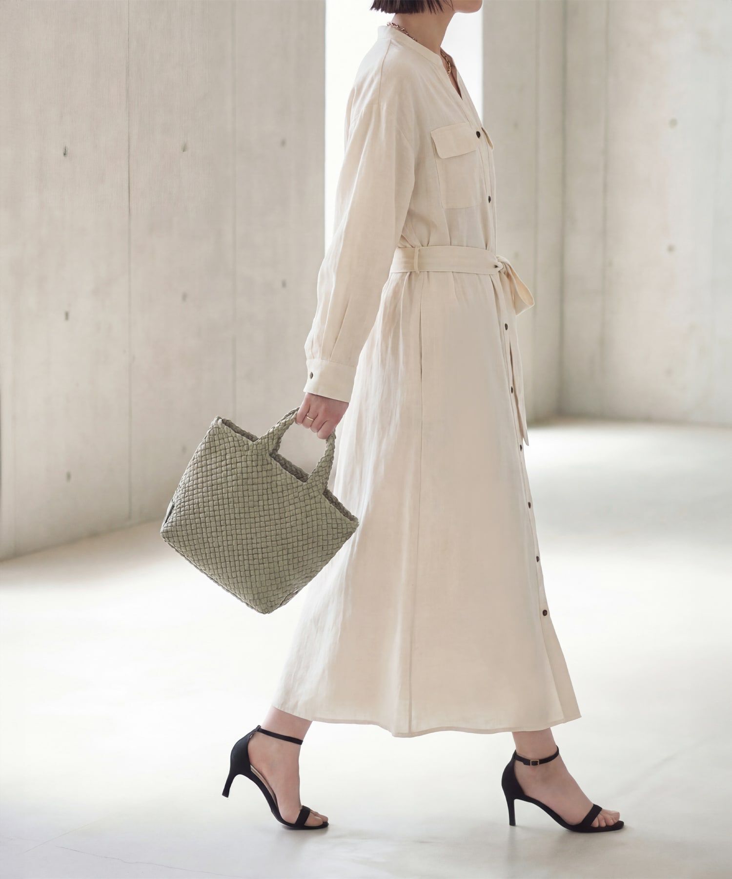 STYLE DELI「綿麻混紡ベルテッドシャツワンピース」|ワンピース|