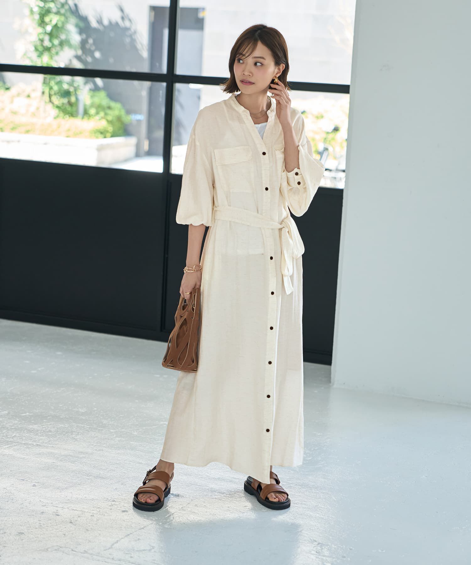 STYLE DELI「綿麻混紡ベルテッドシャツワンピース」|ワンピース|