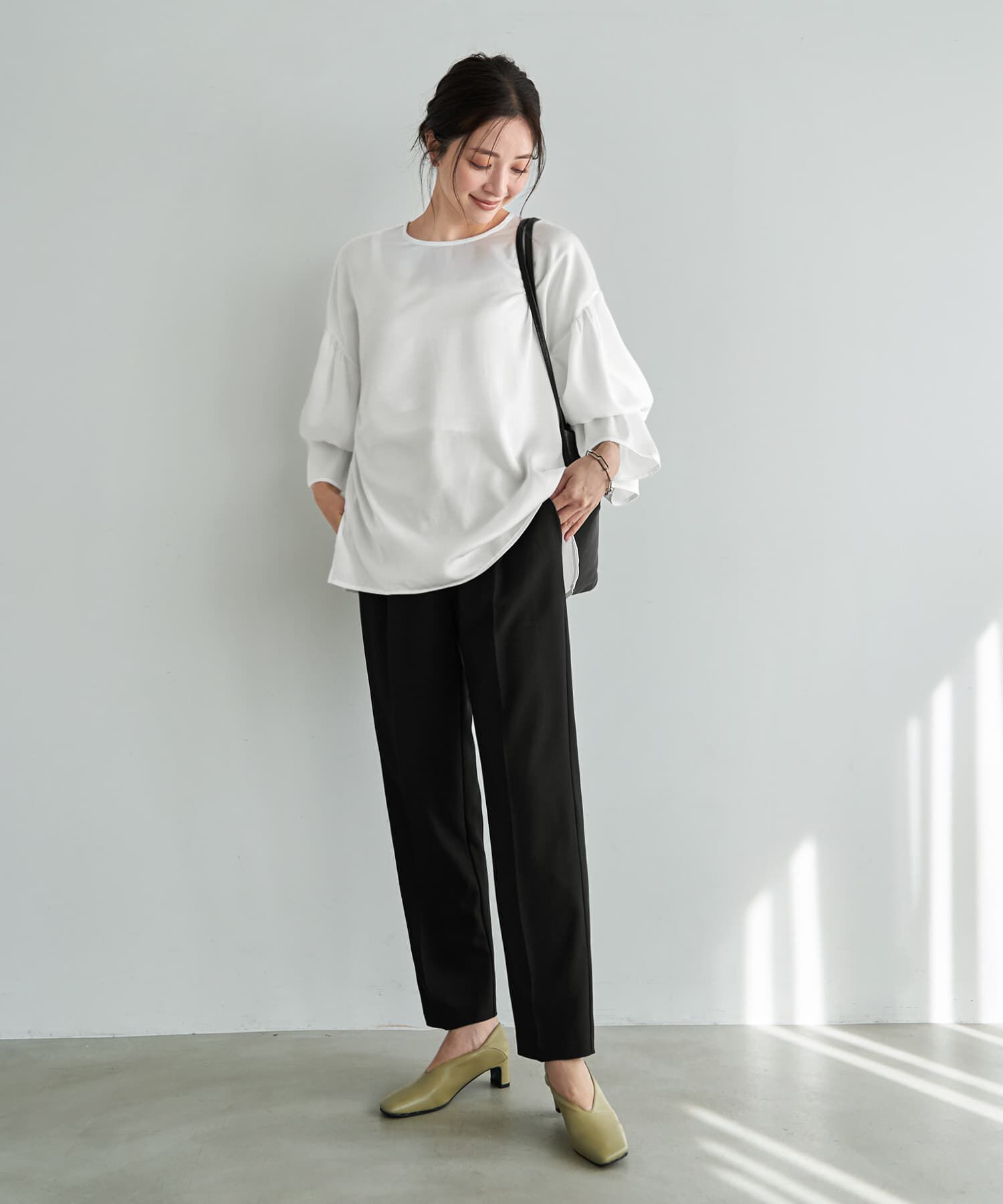 STYLE DELI「シボ生地ブラウジングスリーブブラウス」|シャツ・ブラウス|