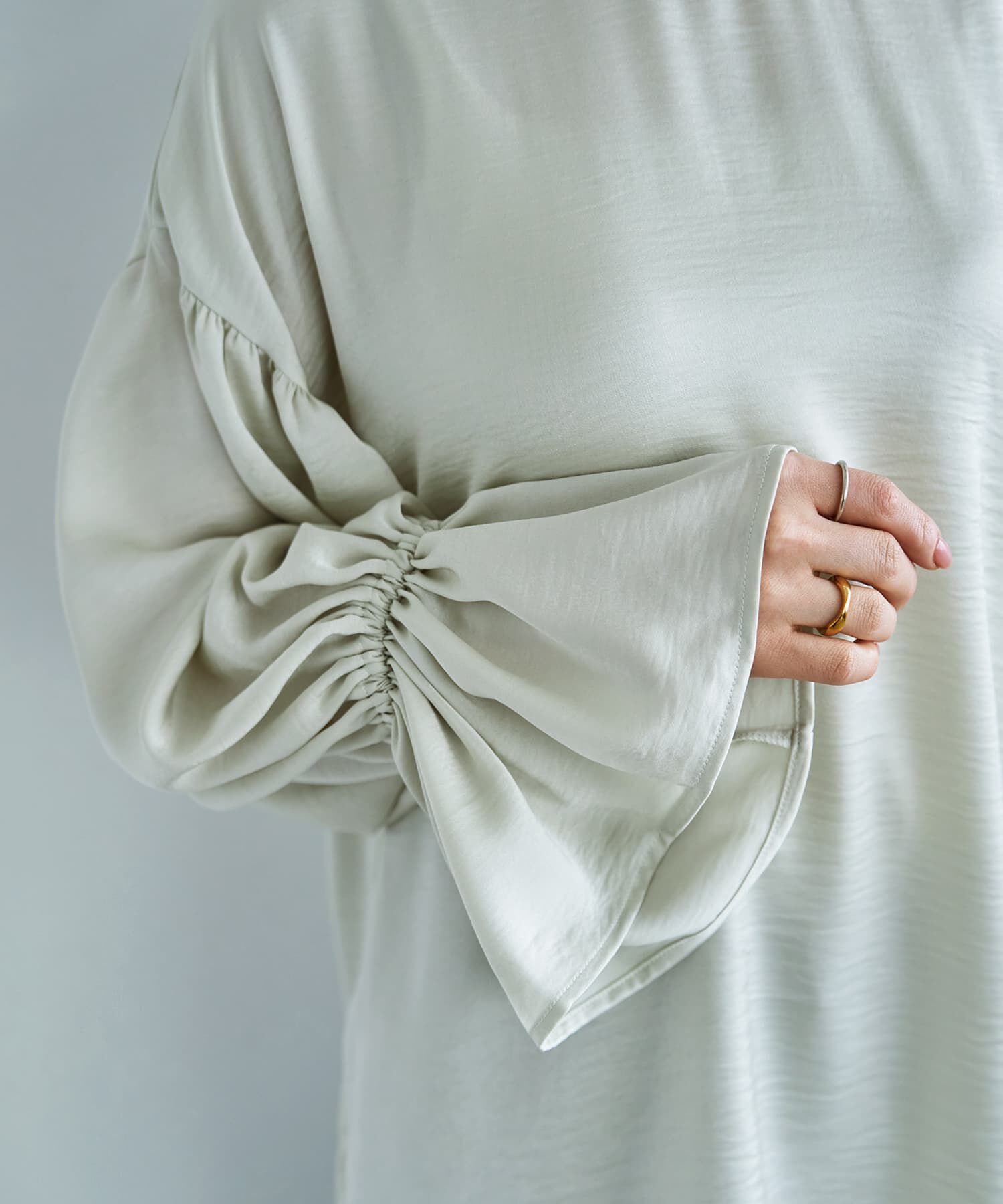 STYLE DELI「シボ生地ブラウジングスリーブブラウス」|シャツ・ブラウス|