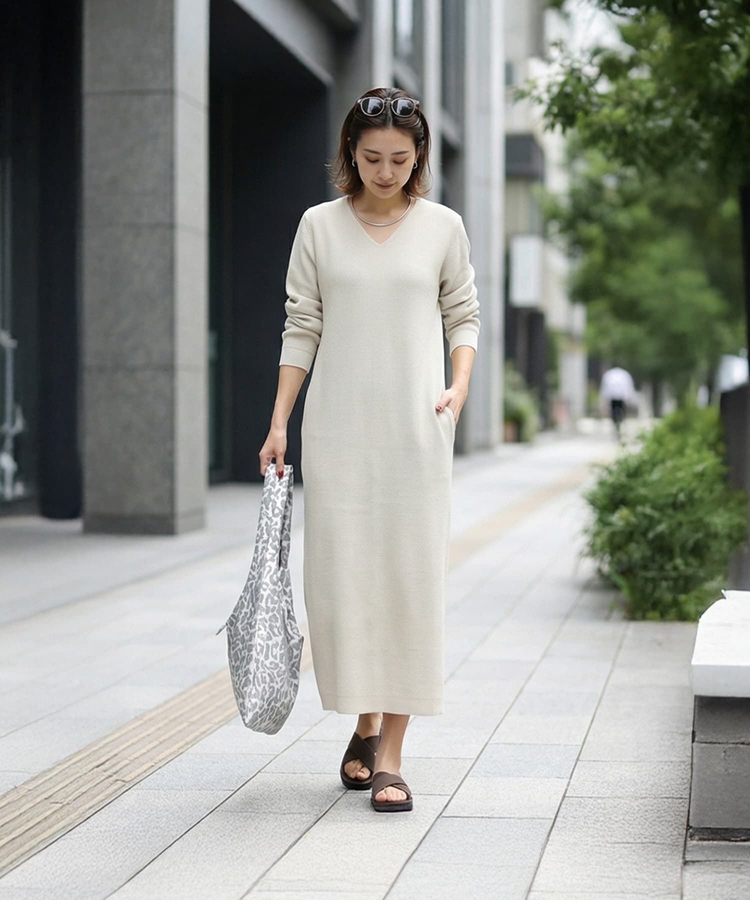 STYLE DELI「サーマル編みVネックワンピース」|ワンピース|グレージュ