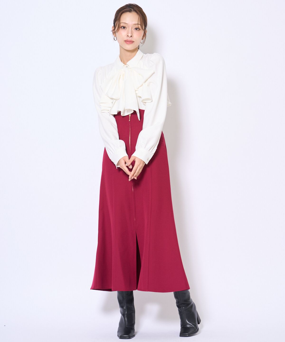 アンドクチュール「ビジューボタンフリルケープ長袖ブラウス」|シャツ・ブラウス|