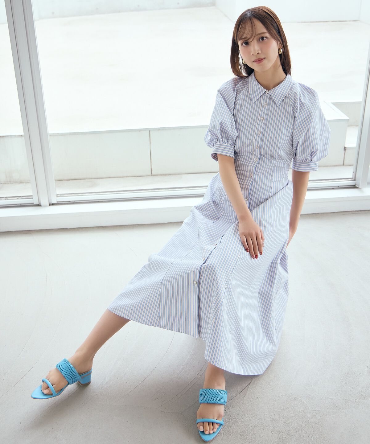 アンドクチュール「ボリュームスリーブストライプワンピース」|ワンピース|purpleborderｽﾄﾗｲﾌﾟ