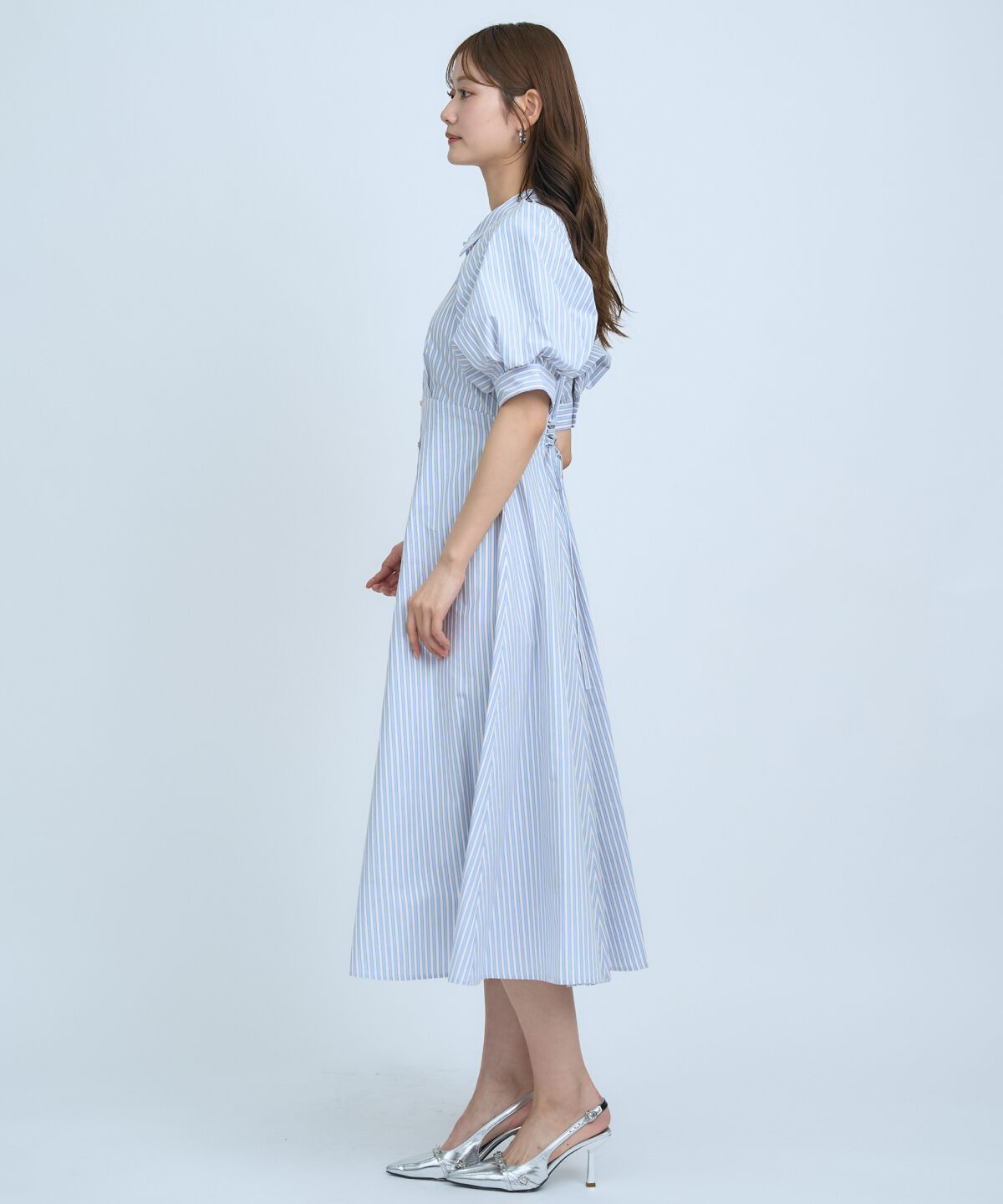 アンドクチュール「ボリュームスリーブストライプワンピース」|ワンピース|