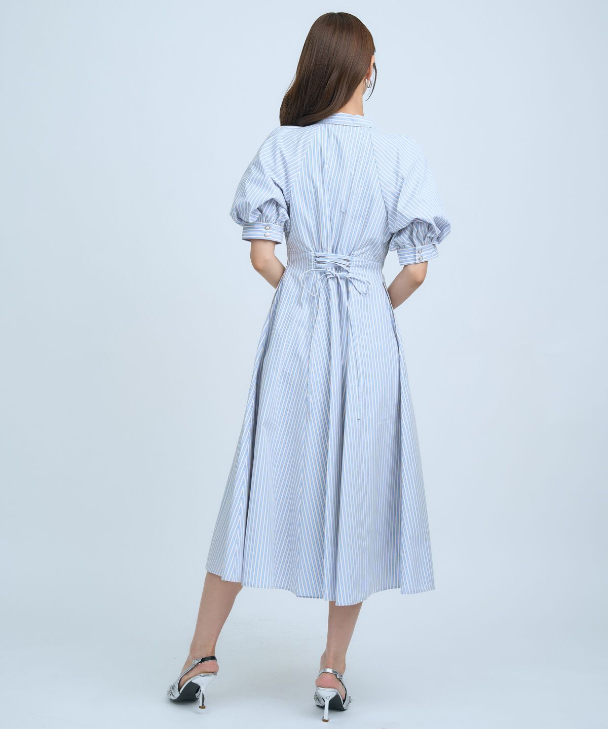 アンドクチュール「ボリュームスリーブストライプワンピース」|ワンピース|